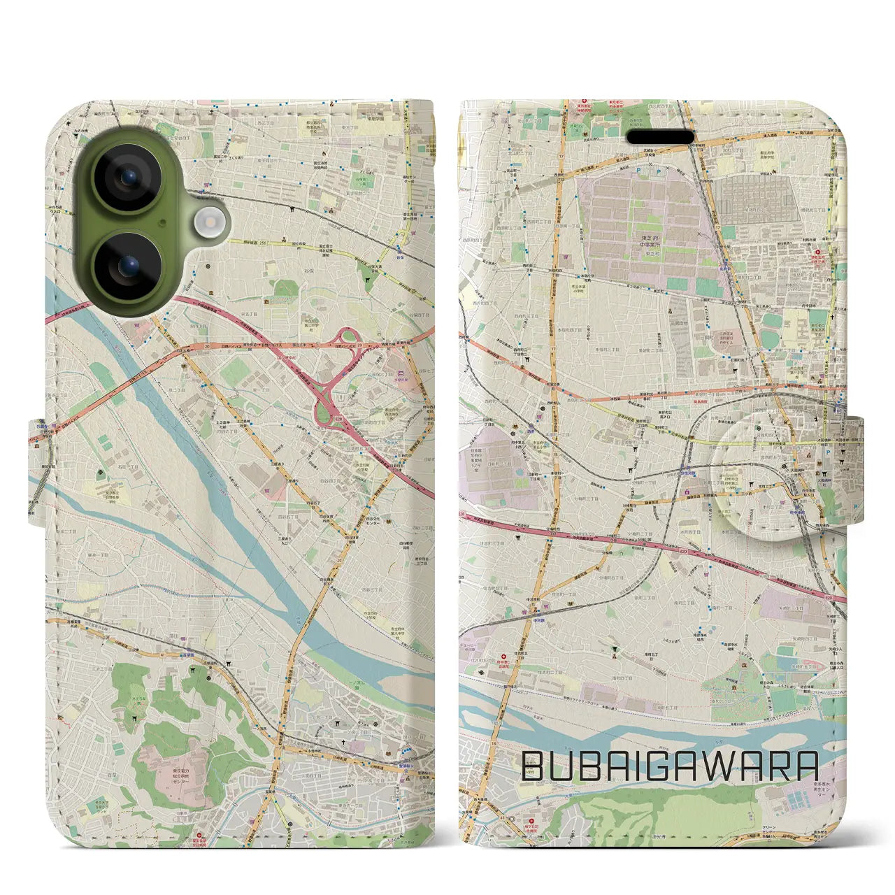 【分倍河原(東京都)】地図柄iPhoneケース(手帳タイプ)ナチュラル・iPhone 17 Pro Max 用