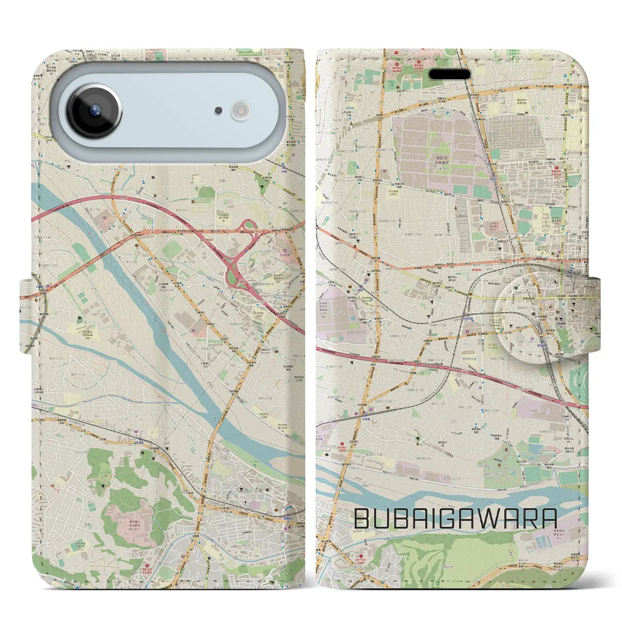 【分倍河原(東京都)】地図柄iPhoneケース(手帳タイプ)モノトーン・iPhone 17 Pro Max 用