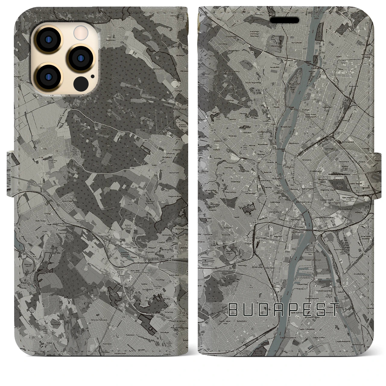 【ブダペスト(ハンガリー)】地図柄iPhoneケース(手帳タイプ)