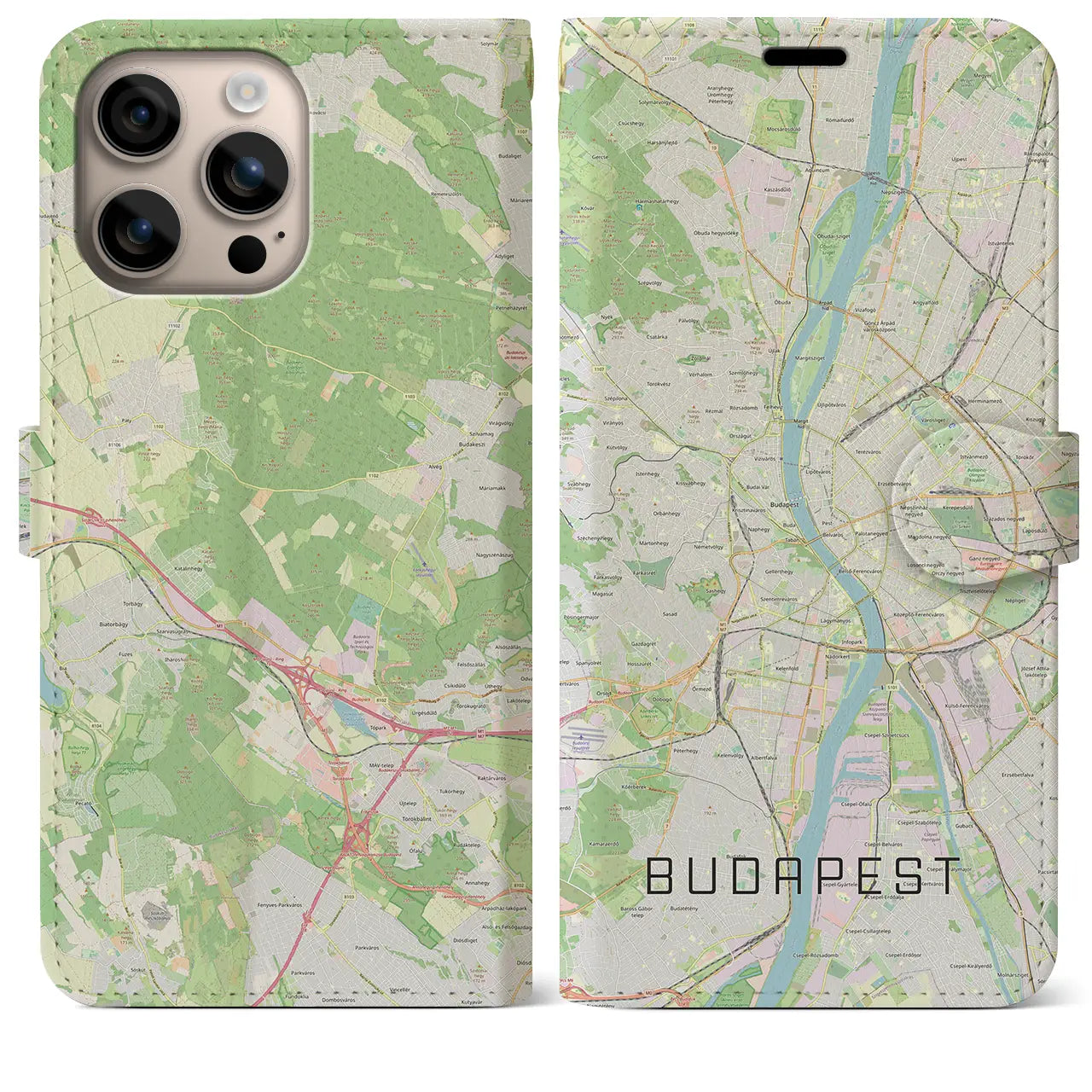 【ブダペスト(ハンガリー)】地図柄iPhoneケース(手帳タイプ)ナチュラル・iPhone 16 Plus 用