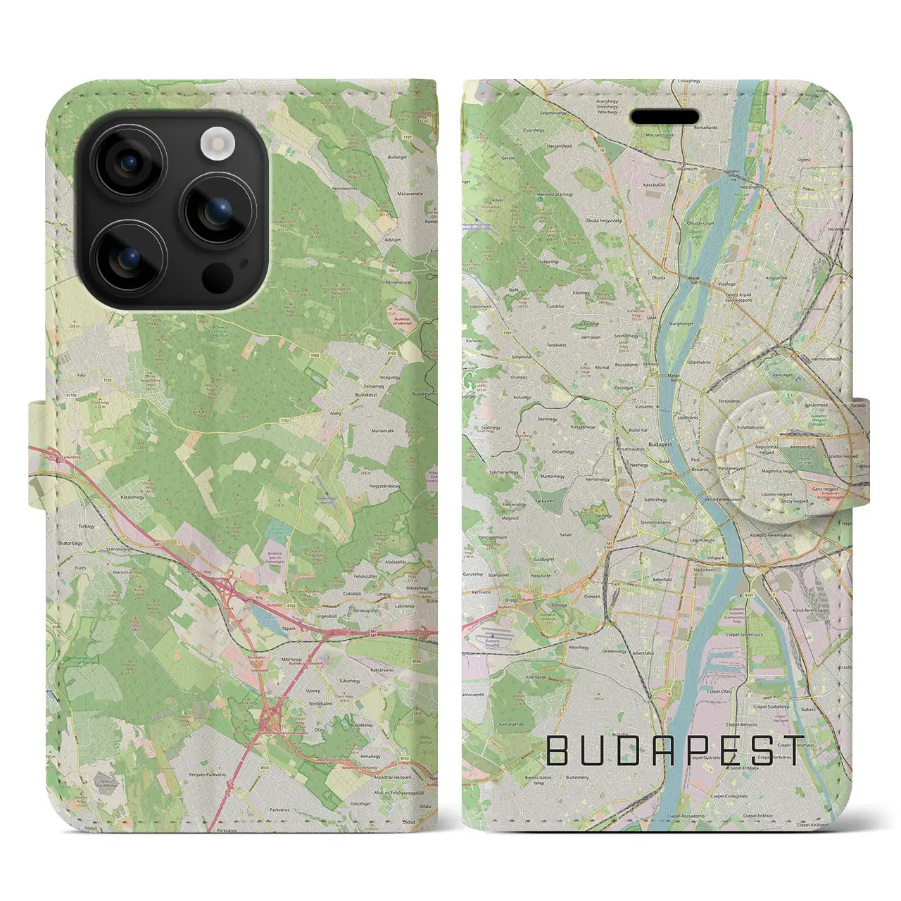 【ブダペスト(ハンガリー)】地図柄iPhoneケース(手帳タイプ)ナチュラル・iPhone 16 用