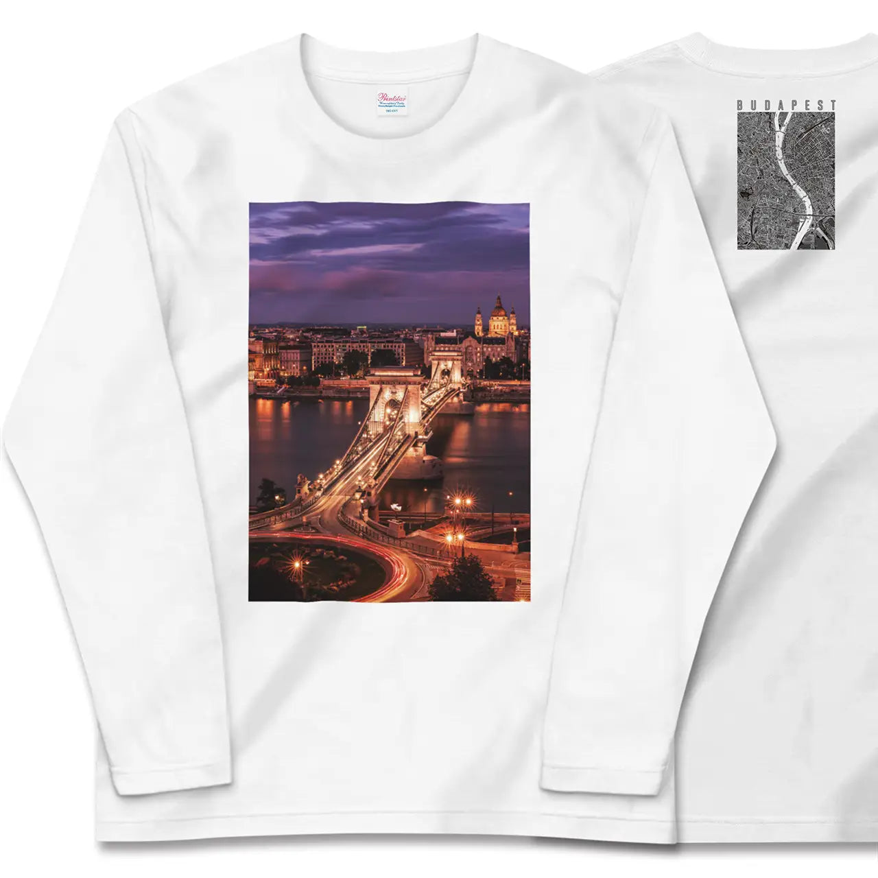【ブダペスト(ハンガリー)】Map World ロングスリーブTシャツ