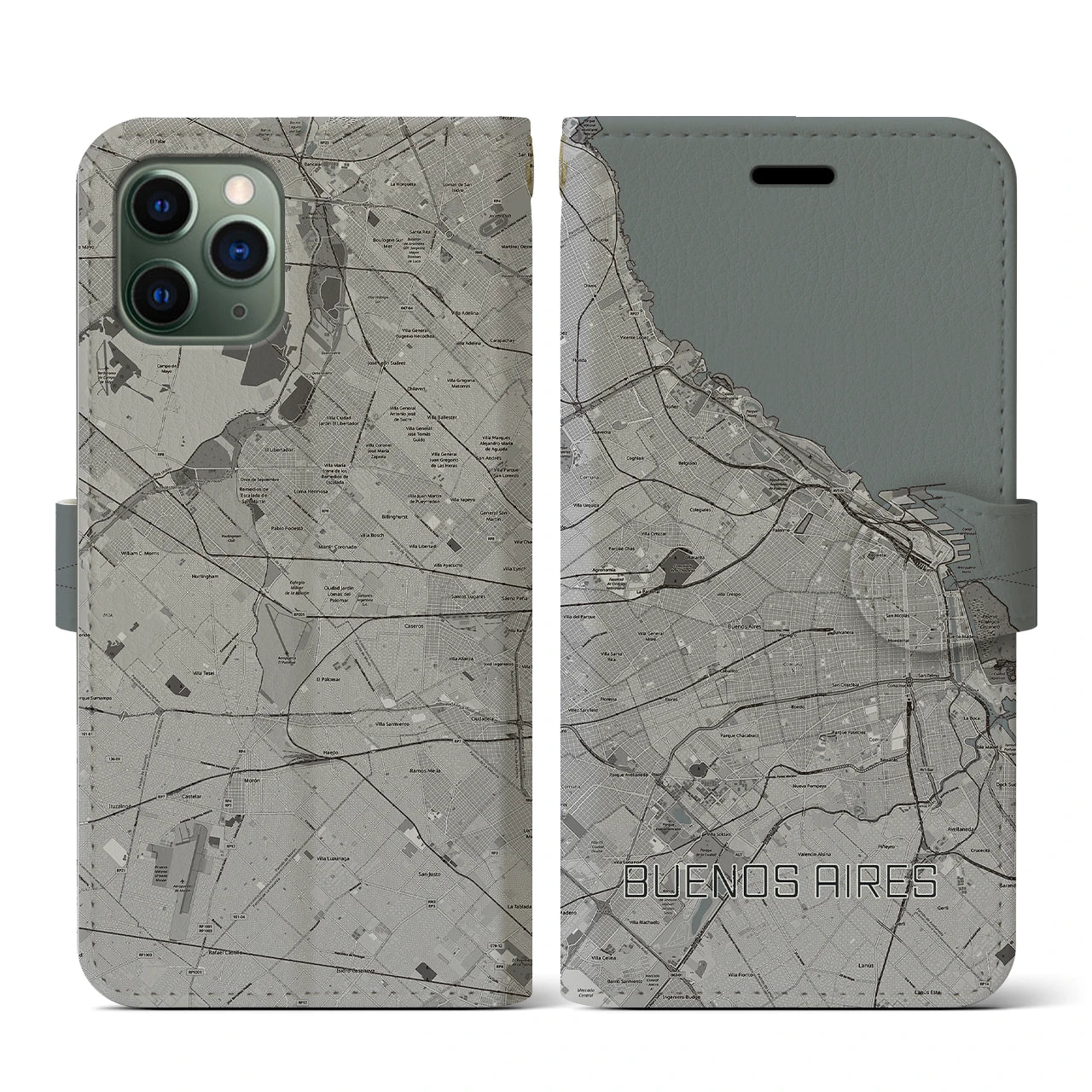 【ブエノスアイレス(アルゼンチン)】地図柄iPhoneケース(手帳タイプ)モノトーン・iPhone 11 Pro 用