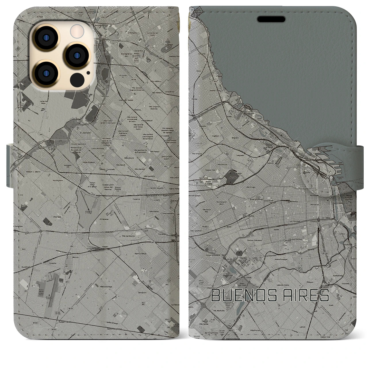【ブエノスアイレス(アルゼンチン)】地図柄iPhoneケース(手帳タイプ)モノトーン・iPhone 12 Pro Max 用