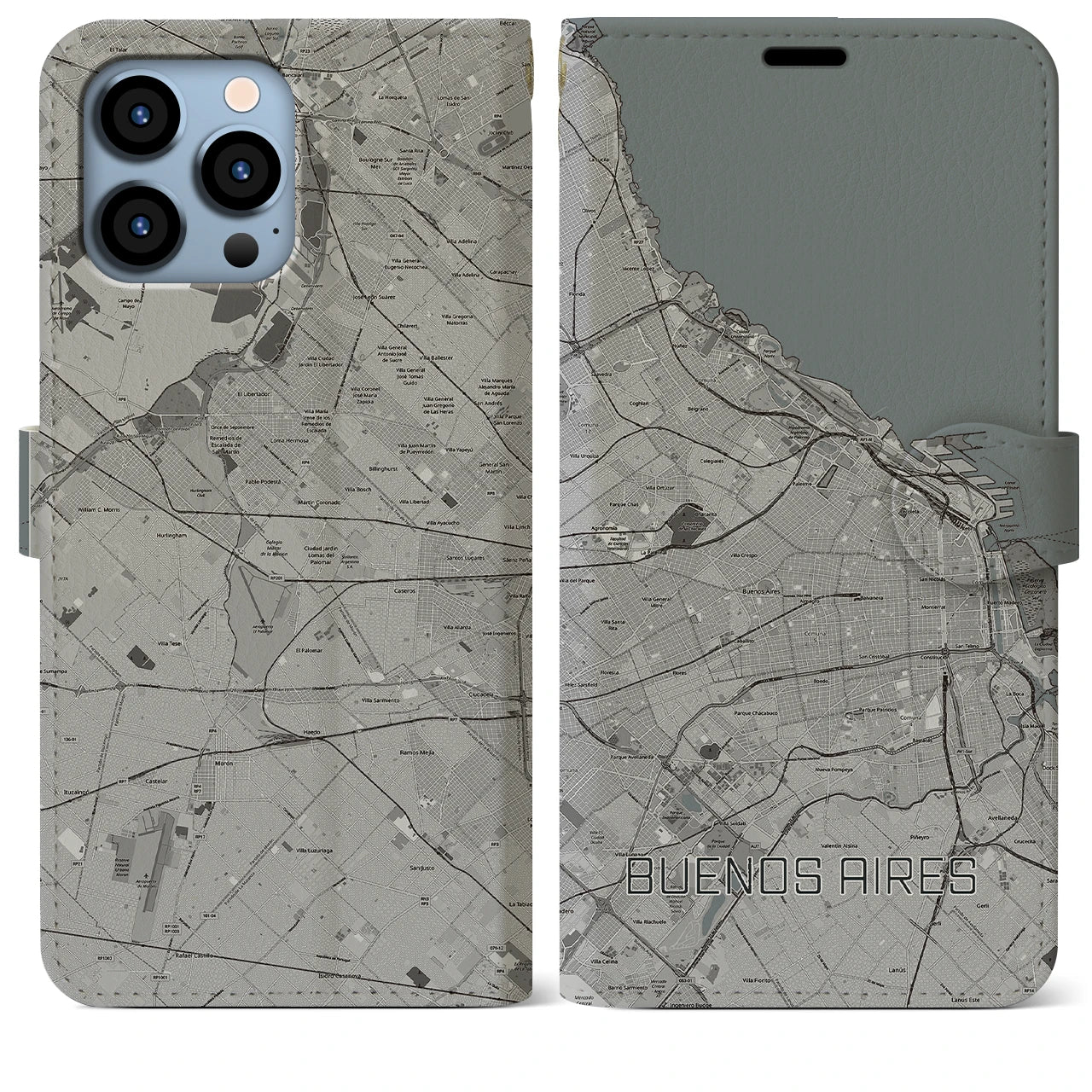 【ブエノスアイレス(アルゼンチン)】地図柄iPhoneケース(手帳タイプ)モノトーン・iPhone 13 Pro Max 用