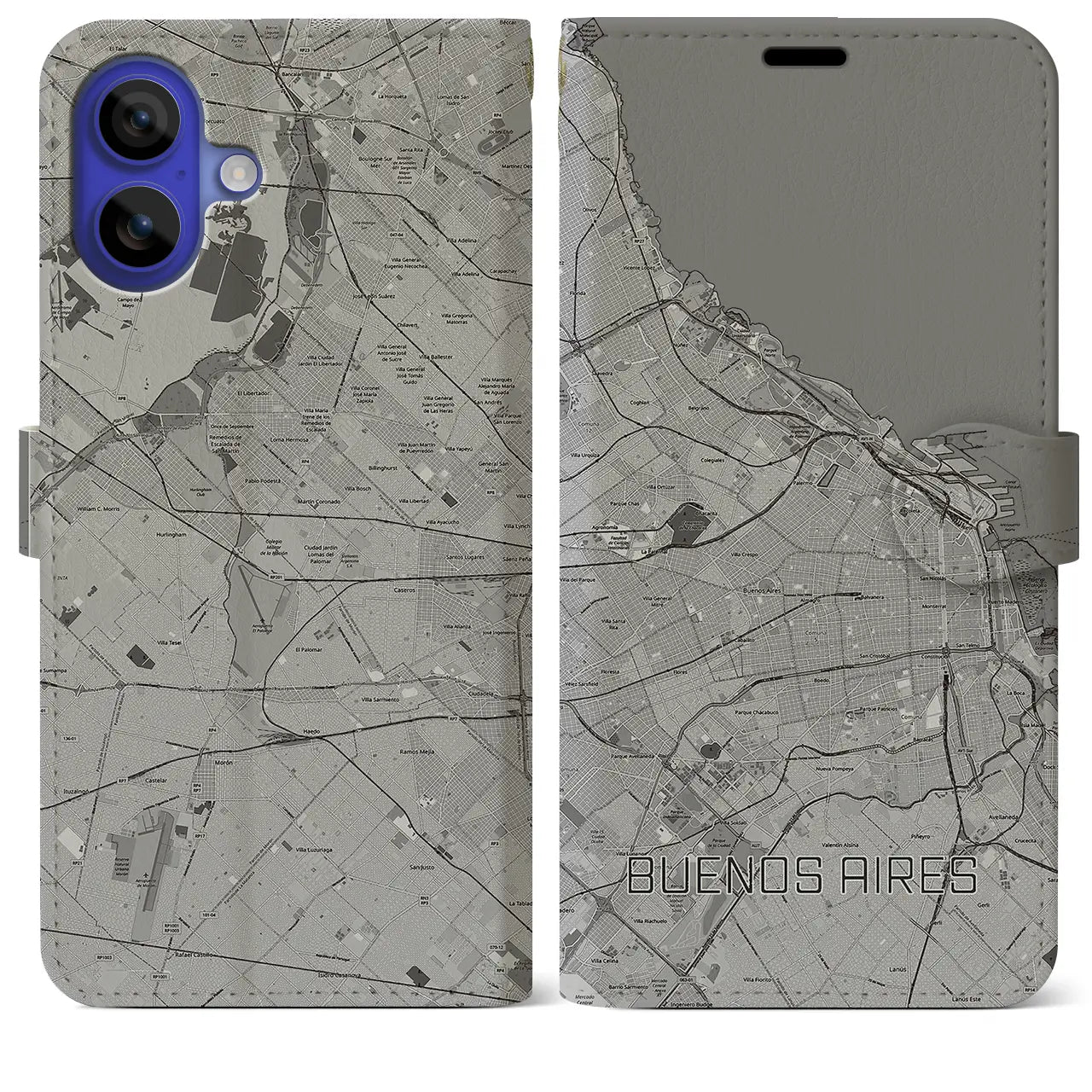 【ブエノスアイレス(アルゼンチン)】地図柄iPhoneケース(手帳タイプ)モノトーン・iPhone 16 Pro Max 用