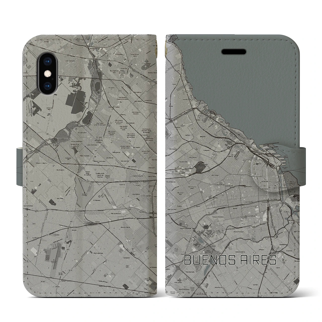 【ブエノスアイレス(アルゼンチン)】地図柄iPhoneケース(手帳タイプ)モノトーン・iPhone XS / X 用