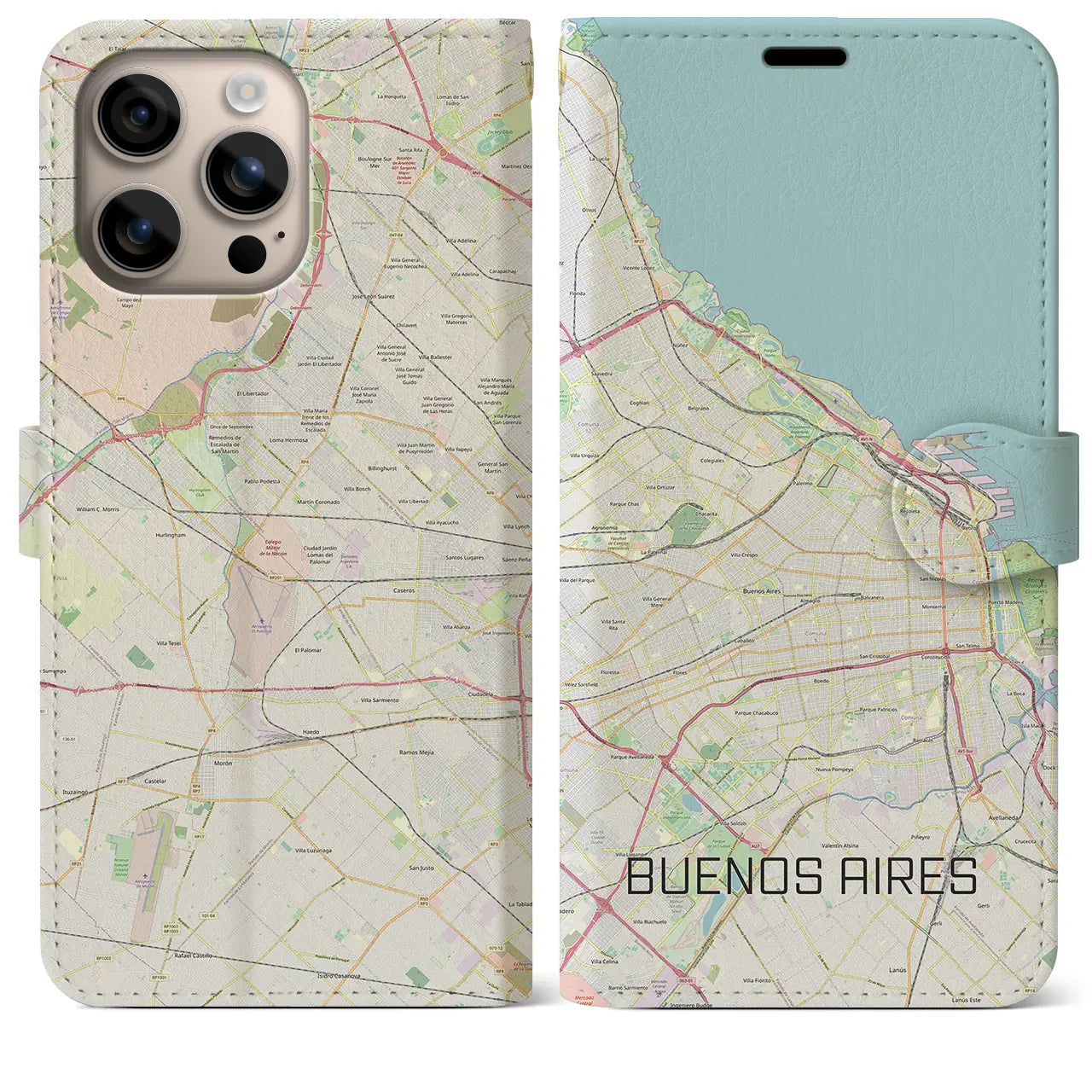 【ブエノスアイレス(アルゼンチン)】地図柄iPhoneケース(手帳タイプ)ナチュラル・iPhone 16 Plus 用