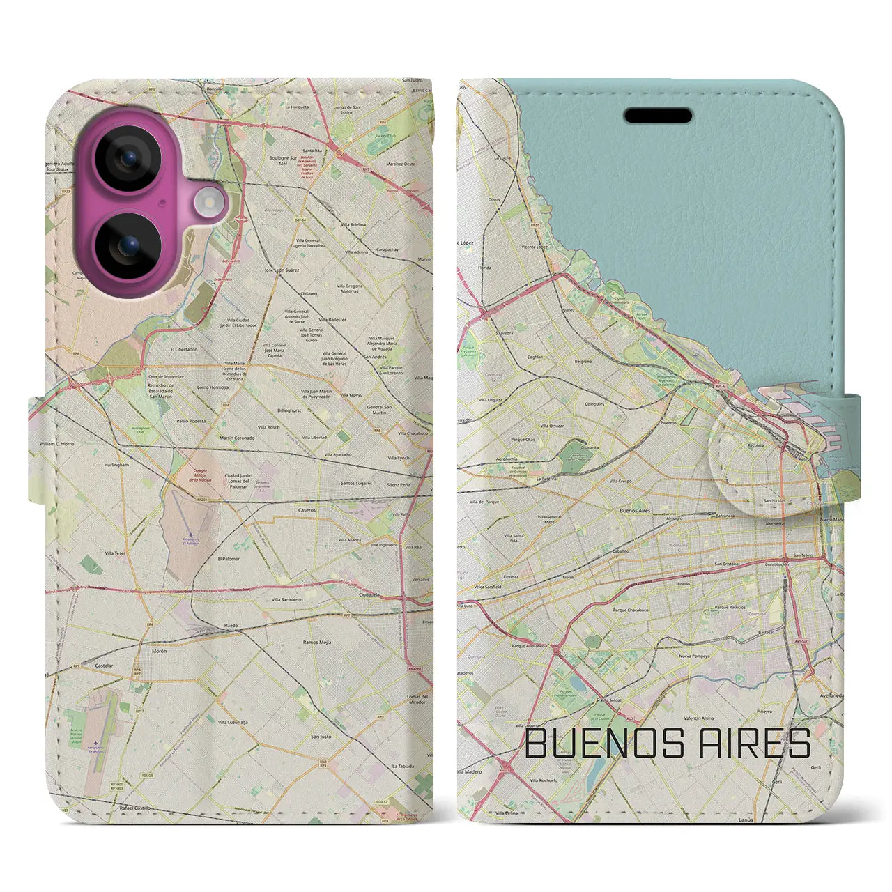 【ブエノスアイレス(アルゼンチン)】地図柄iPhoneケース(手帳タイプ)ナチュラル・iPhone 16 Pro 用