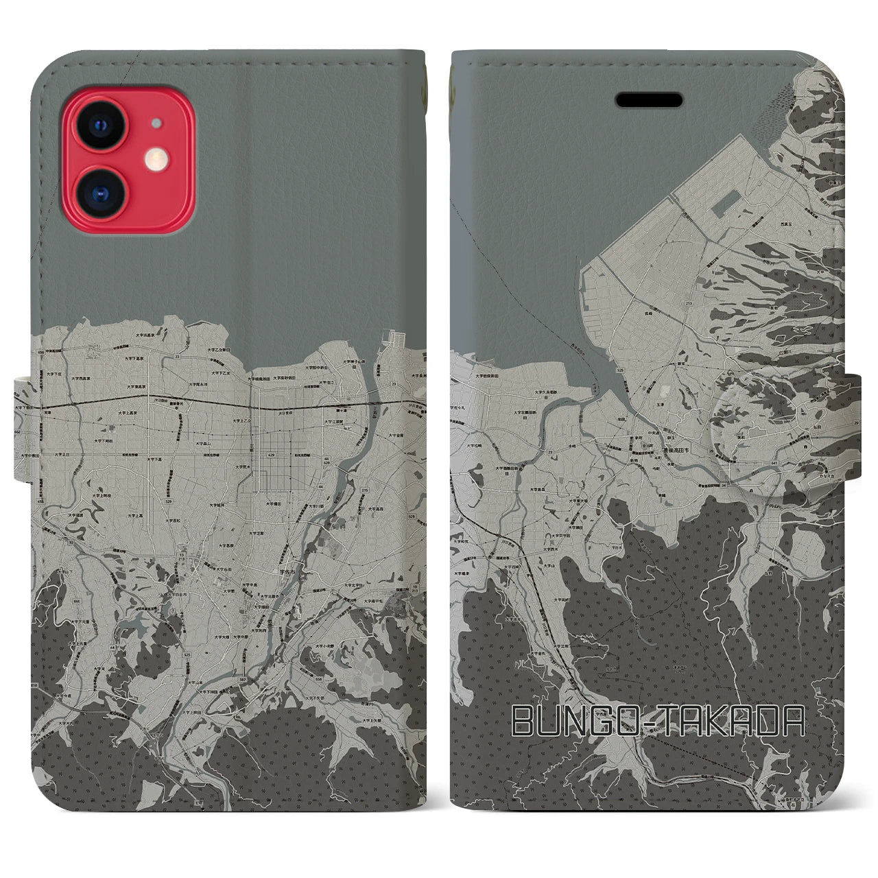 【豊後高田(大分県)】地図柄iPhoneケース(手帳タイプ)モノトーン・iPhone 11 用