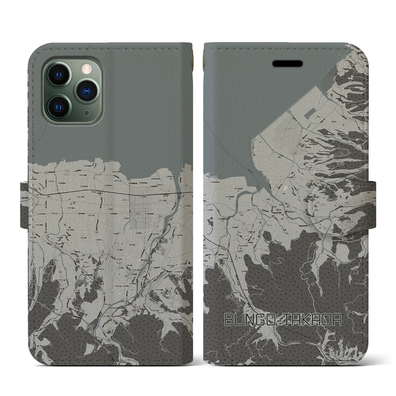 【豊後高田(大分県)】地図柄iPhoneケース(手帳タイプ)モノトーン・iPhone 11 Pro 用
