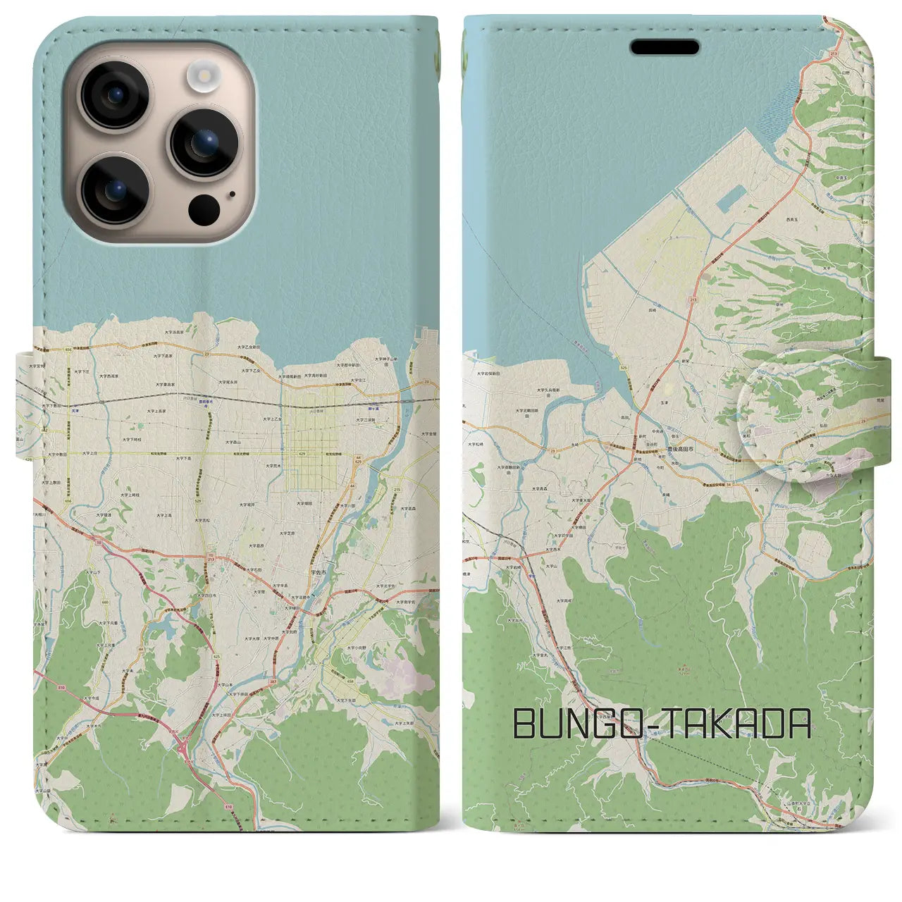 【豊後高田(大分県)】地図柄iPhoneケース(手帳タイプ)ナチュラル・iPhone 16 Plus 用