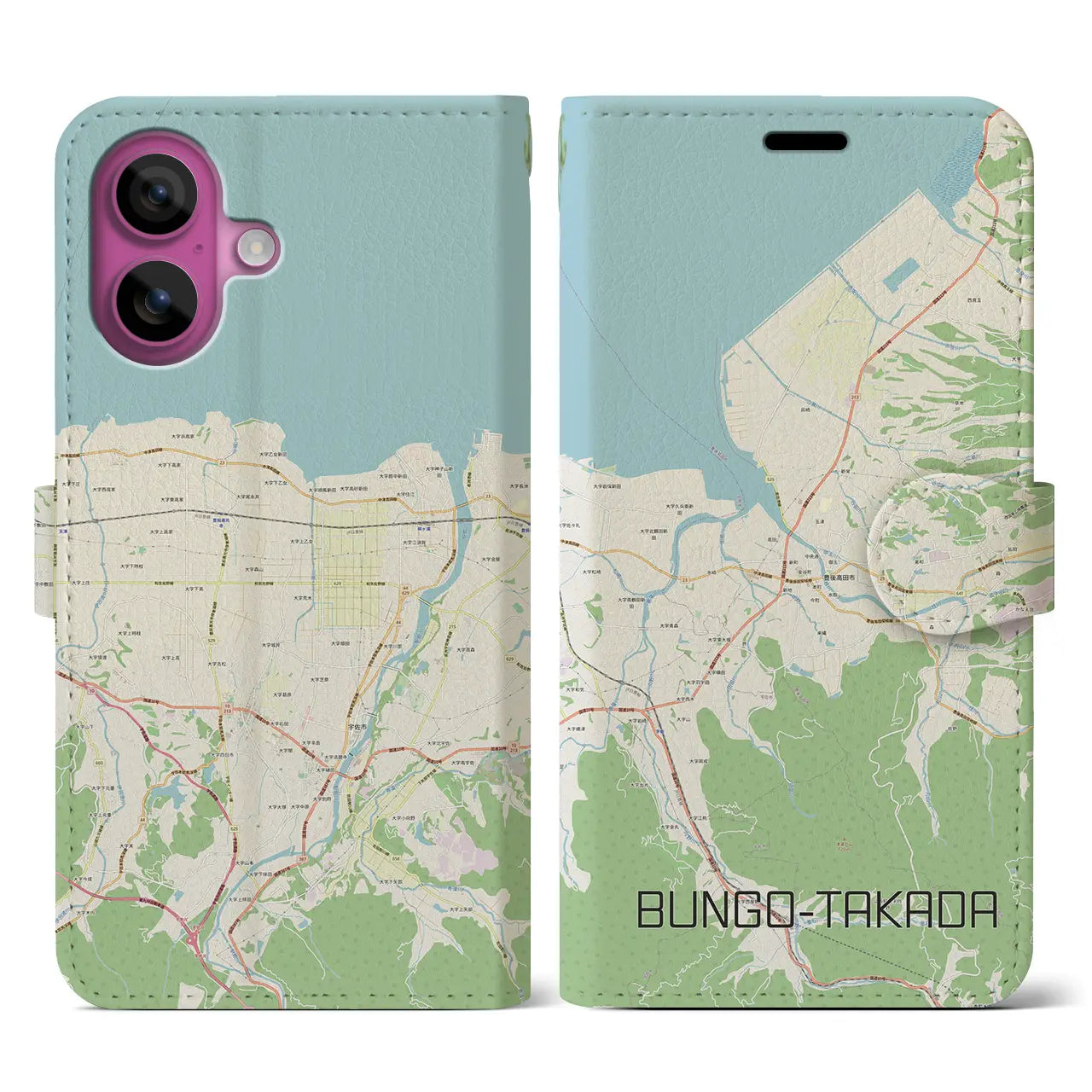 【豊後高田(大分県)】地図柄iPhoneケース(手帳タイプ)ナチュラル・iPhone 16 Pro 用