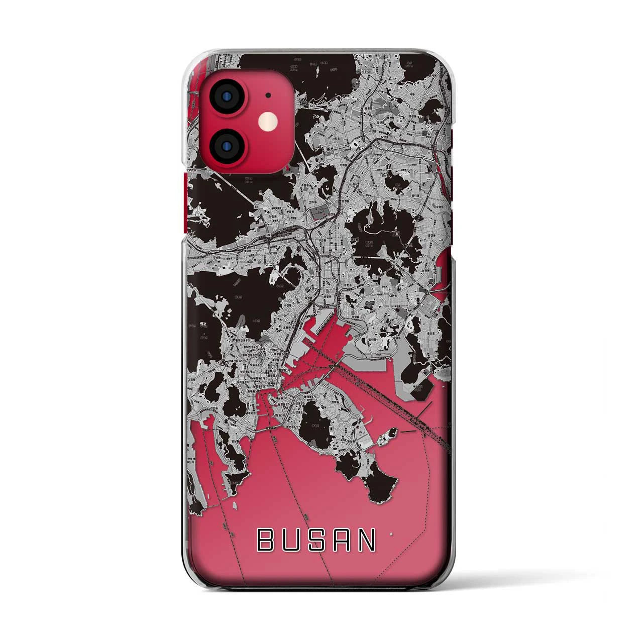 【釜山(韓国)】地図柄iPhoneケース(クリアタイプ)モノトーン・iPhone 11 用