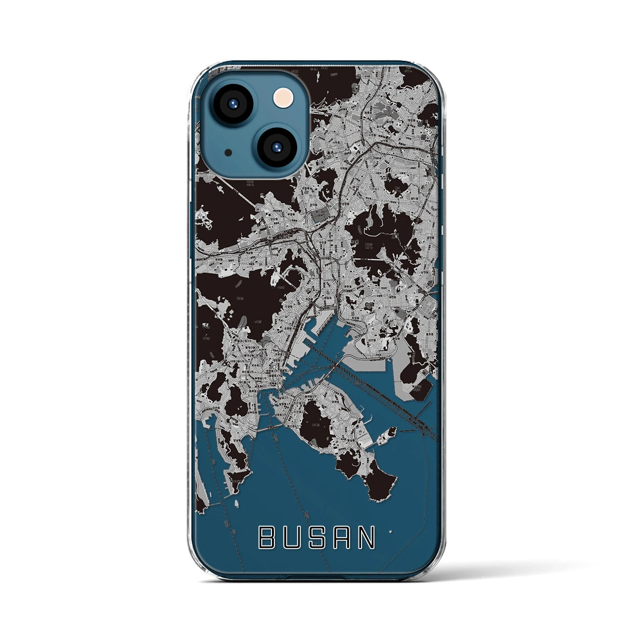 【釜山(韓国)】地図柄iPhoneケース(クリアタイプ)モノトーン・iPhone 13 用