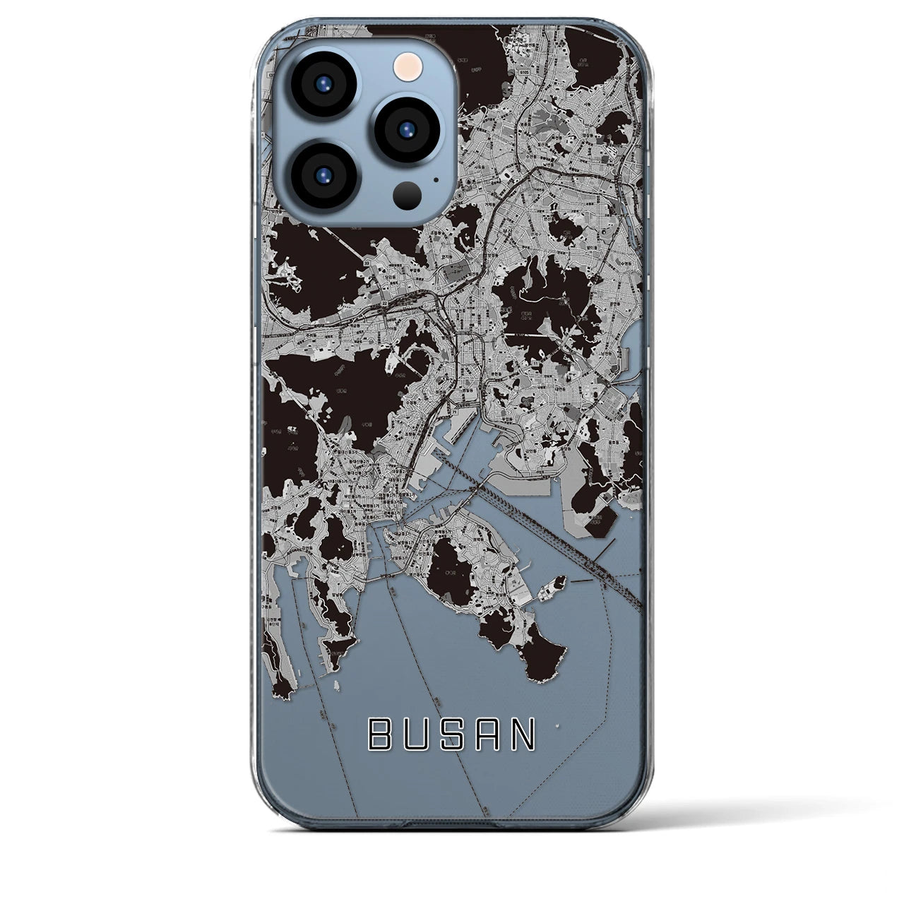【釜山(韓国)】地図柄iPhoneケース(クリアタイプ)モノトーン・iPhone 13 Pro Max 用