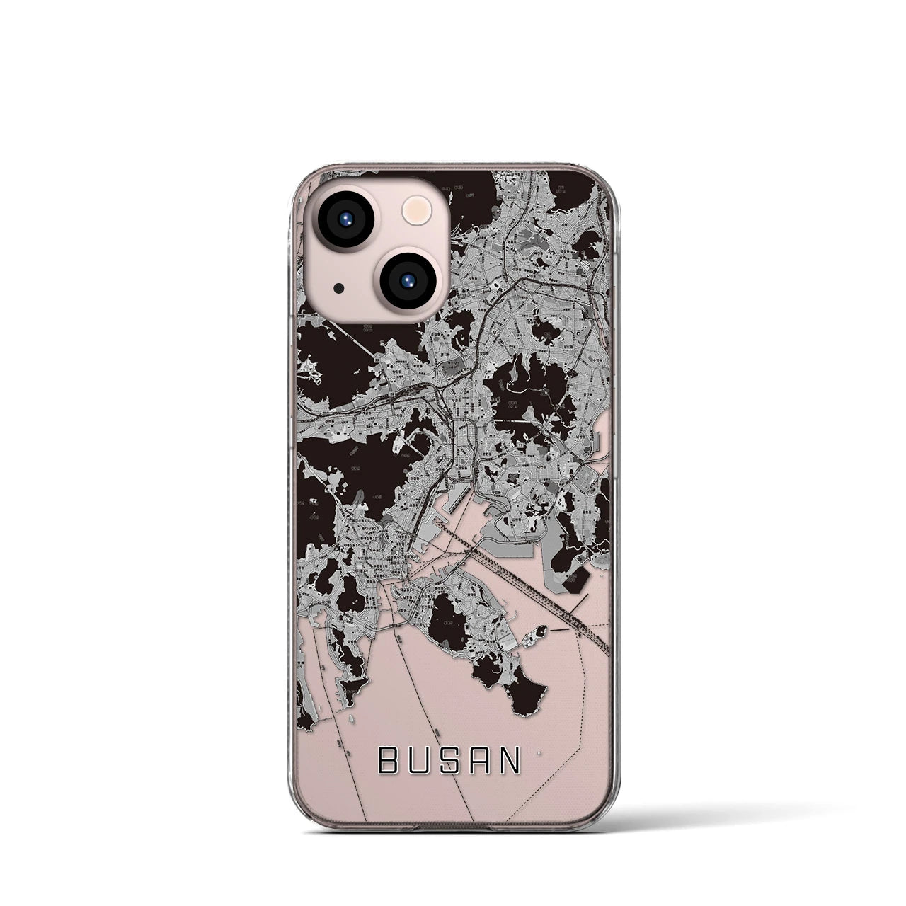 【釜山(韓国)】地図柄iPhoneケース(クリアタイプ)モノトーン・iPhone 13 mini 用