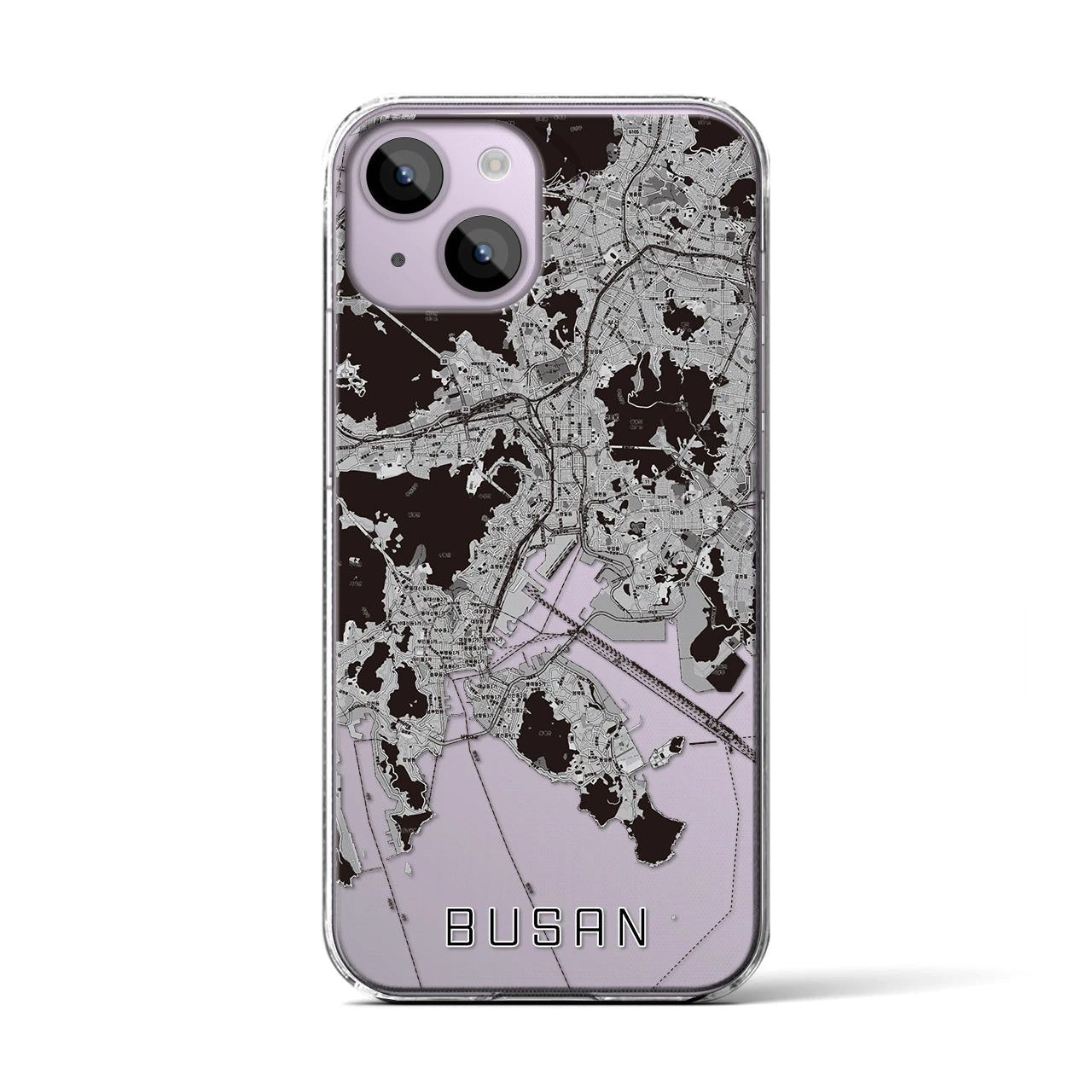 【釜山(韓国)】地図柄iPhoneケース(クリアタイプ)モノトーン・iPhone 14 用