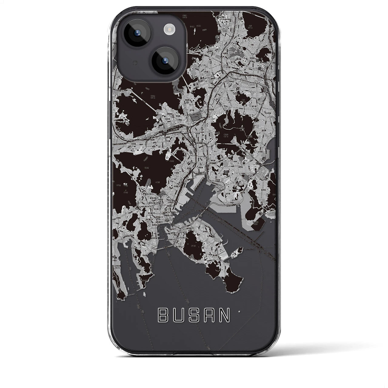 【釜山(韓国)】地図柄iPhoneケース(クリアタイプ)モノトーン・iPhone 14 Plus 用