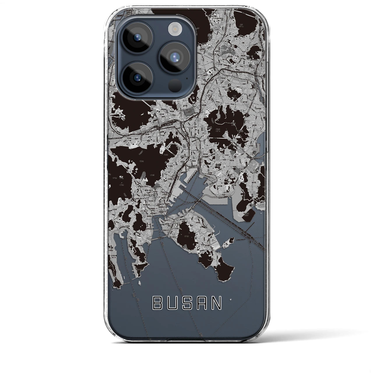 【釜山(韓国)】地図柄iPhoneケース(クリアタイプ)モノトーン・iPhone 15 Pro Max 用