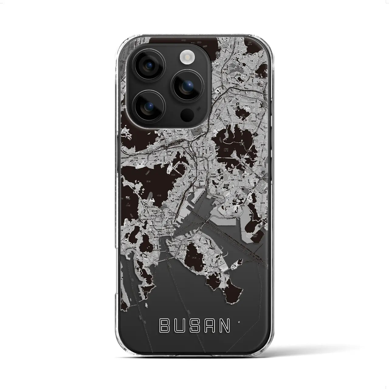 【釜山(韓国)】地図柄iPhoneケース(クリアタイプ)モノトーン・iPhone 16 用