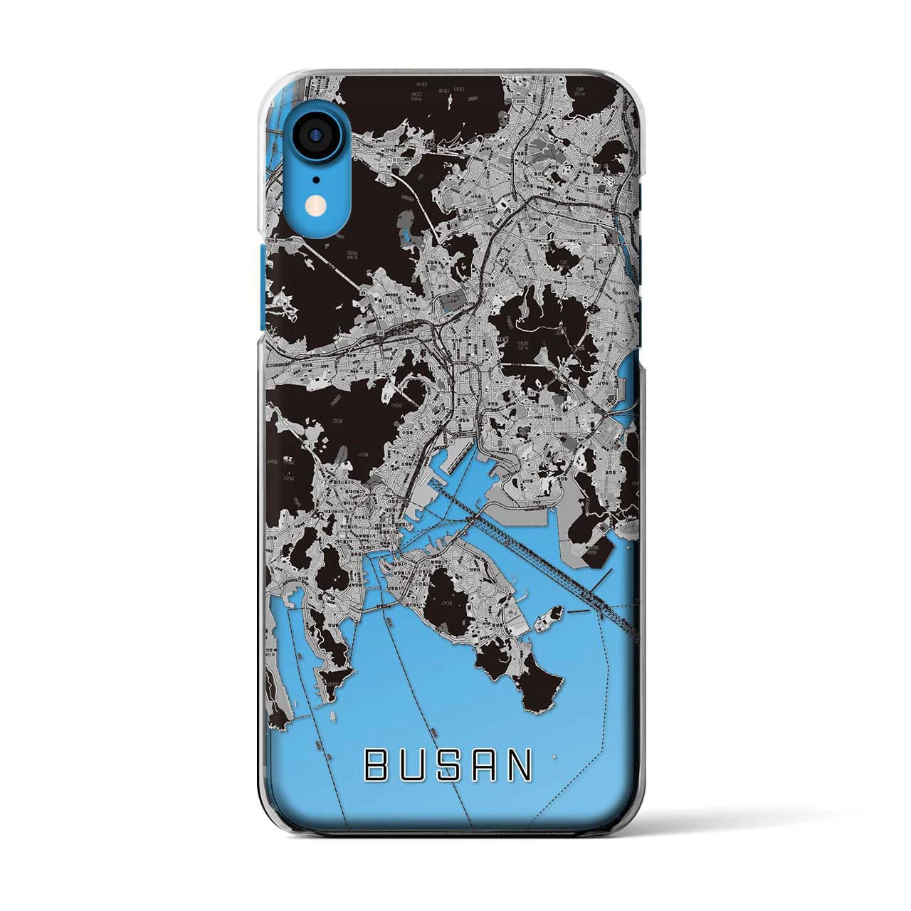 【釜山(韓国)】地図柄iPhoneケース(クリアタイプ)モノトーン・iPhone XR 用