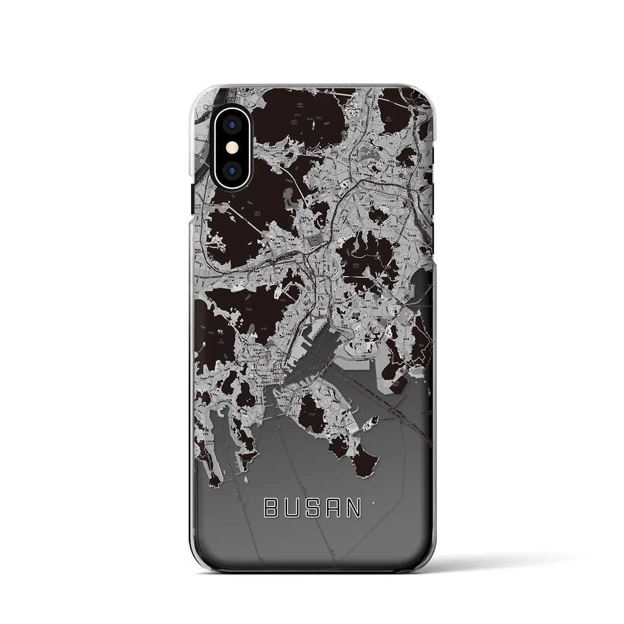 【釜山(韓国)】地図柄iPhoneケース(クリアタイプ)モノトーン・iPhone XS / X 用