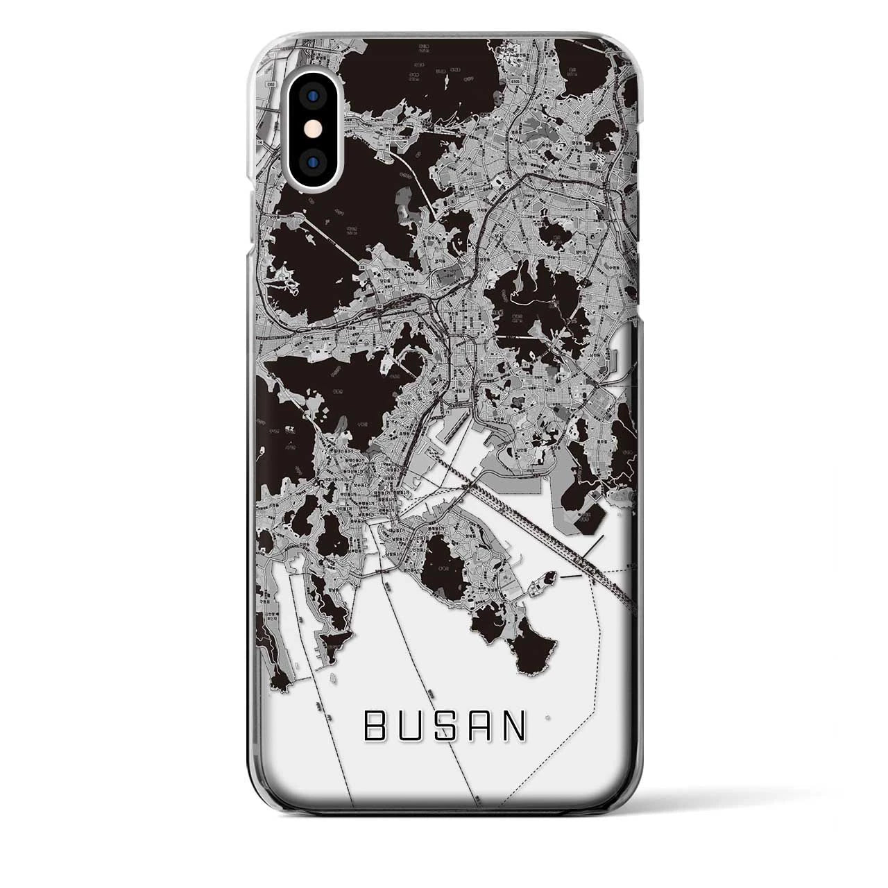 【釜山(韓国)】地図柄iPhoneケース(クリアタイプ)モノトーン・iPhone XS Max 用