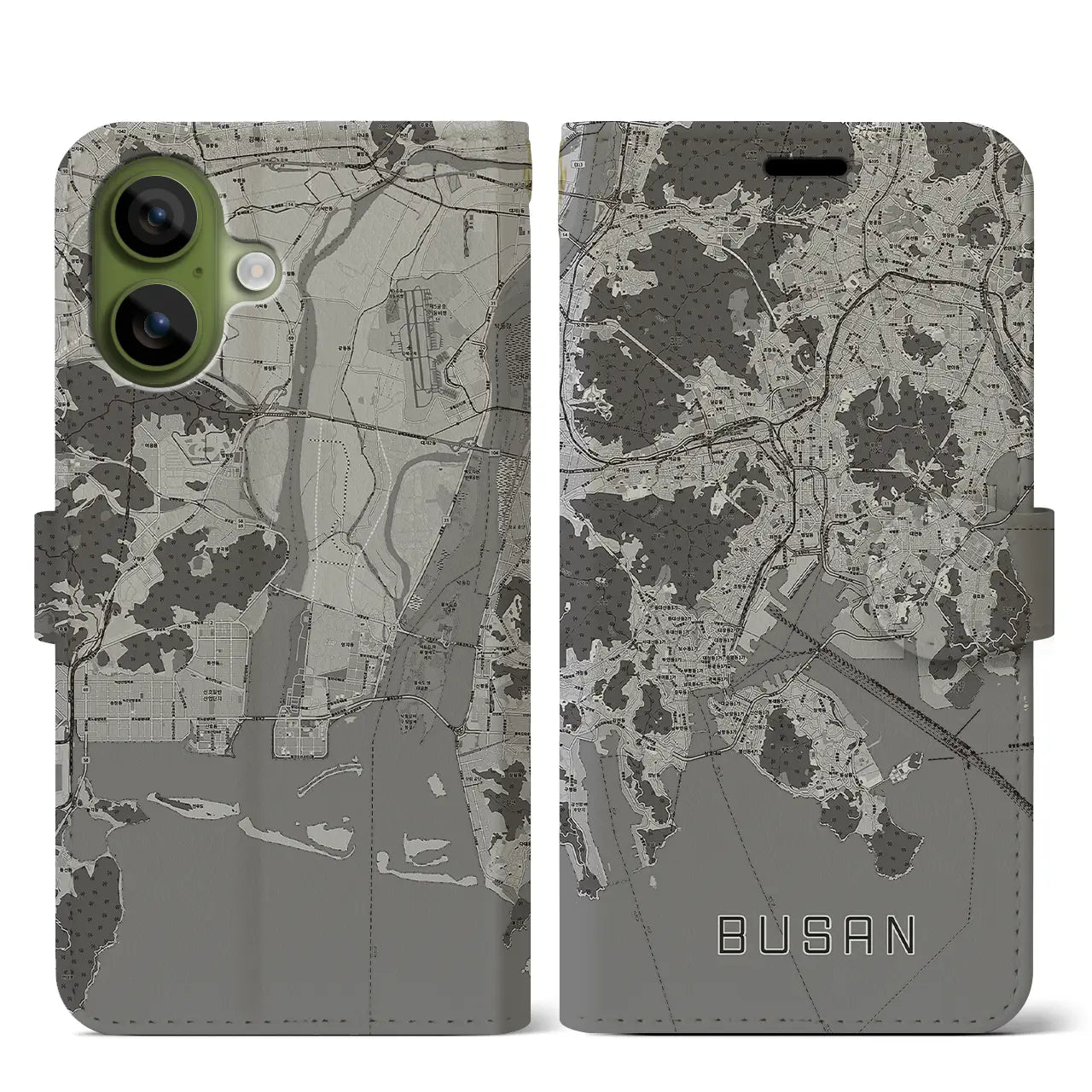 【釜山(韓国)】地図柄iPhoneケース(手帳タイプ)