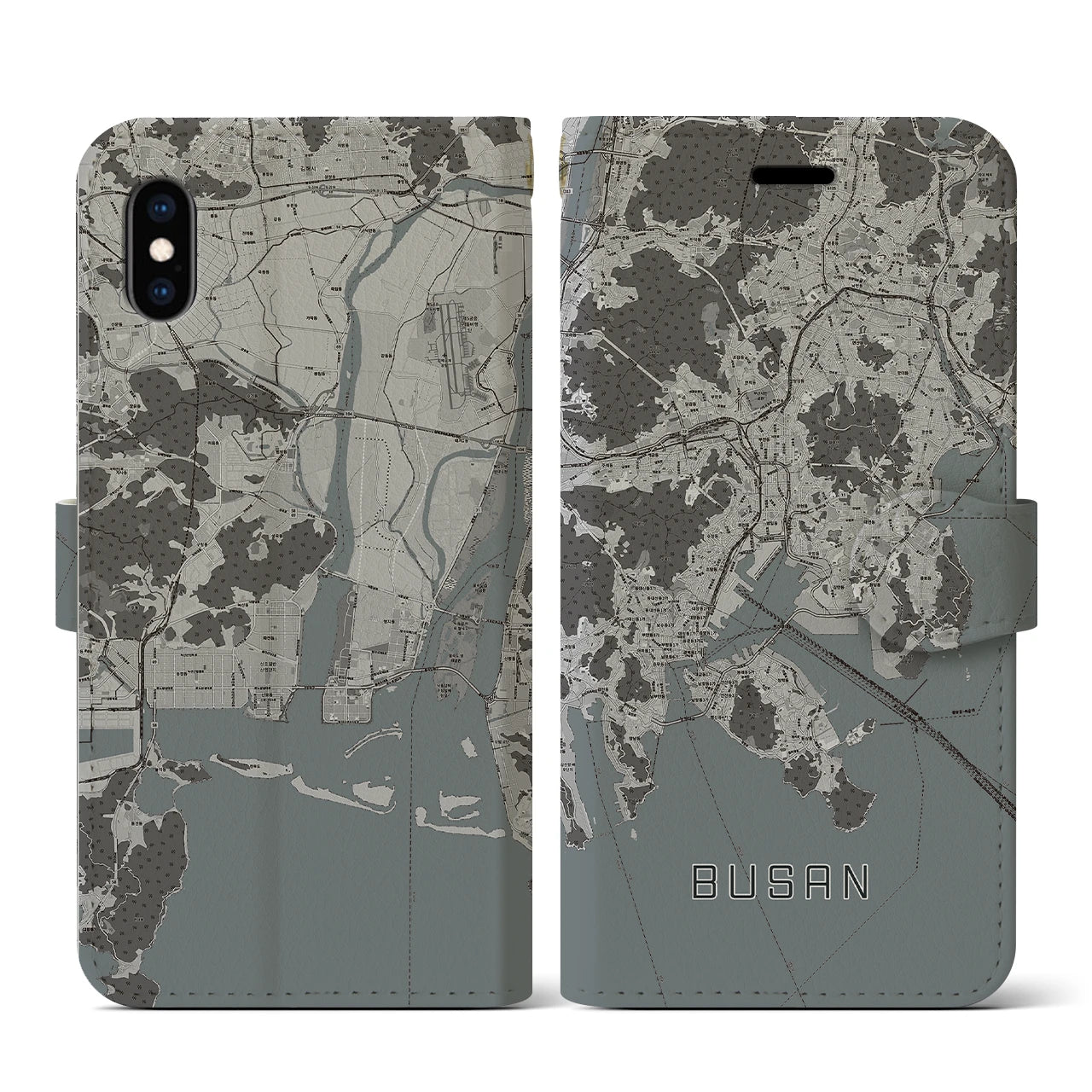 【釜山(韓国)】地図柄iPhoneケース(手帳タイプ)モノトーン・iPhone XS / X 用