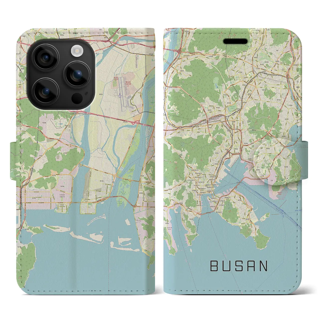 【釜山(韓国)】地図柄iPhoneケース(手帳タイプ)ナチュラル・iPhone 16 用