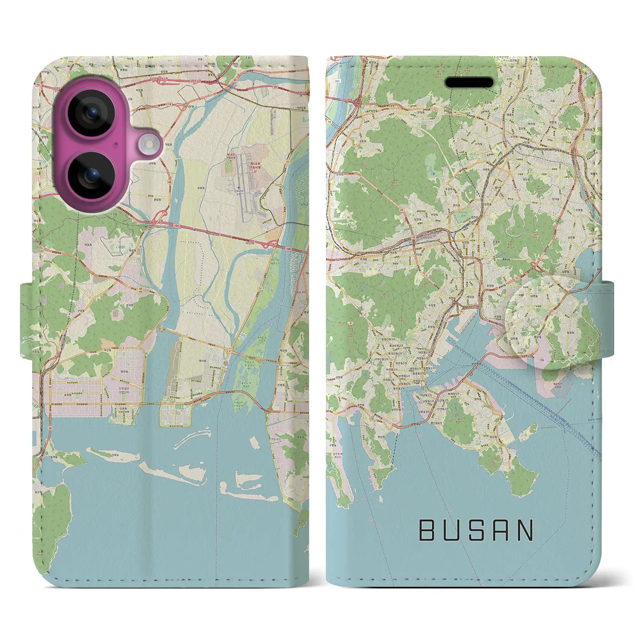 【釜山(韓国)】地図柄iPhoneケース(手帳タイプ)ナチュラル・iPhone 16 Pro 用