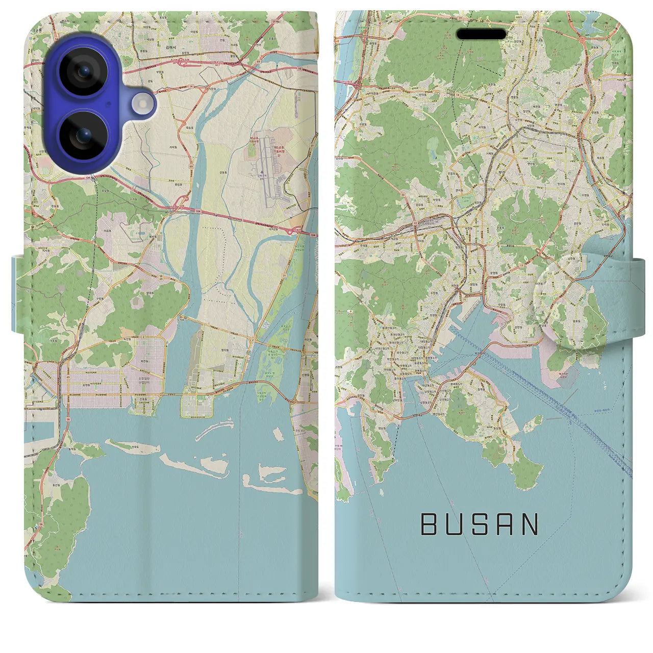 【釜山(韓国)】地図柄iPhoneケース(手帳タイプ)ナチュラル・iPhone 16 Pro Max 用