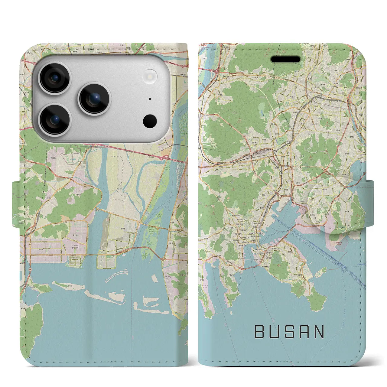 【釜山(韓国)】地図柄iPhoneケース(手帳タイプ)ナチュラル・iPhone 17 Pro Max 用