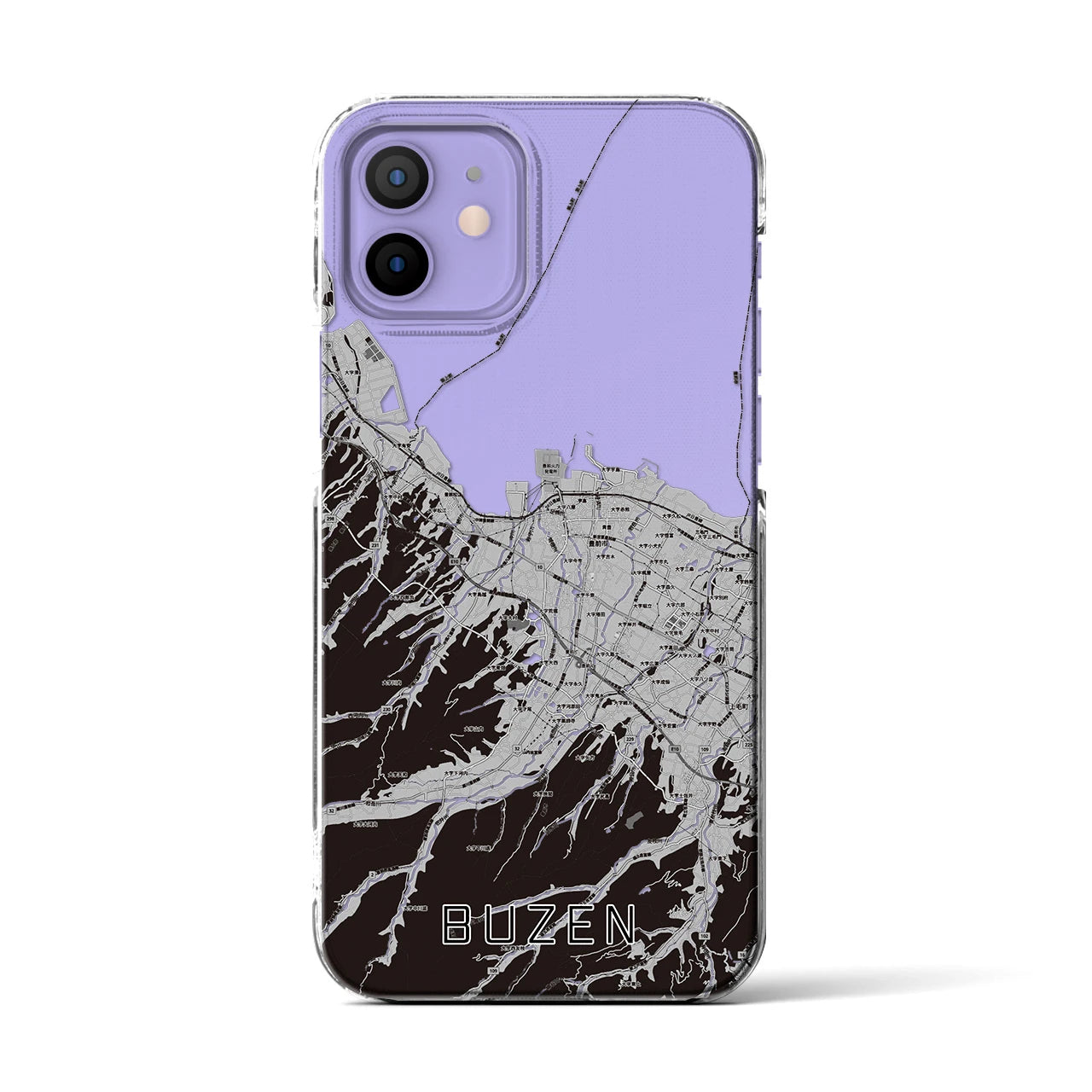 【豊前(福岡県)】地図柄iPhoneケース(クリアタイプ)モノトーン・iPhone 12 / 12 Pro 用