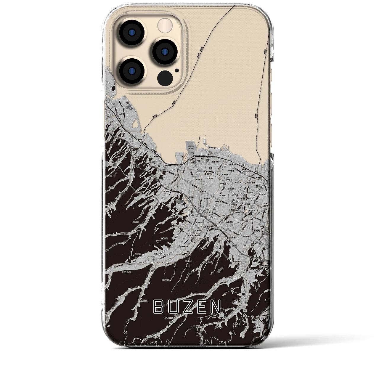 【豊前(福岡県)】地図柄iPhoneケース(クリアタイプ)モノトーン・iPhone 12 Pro Max 用