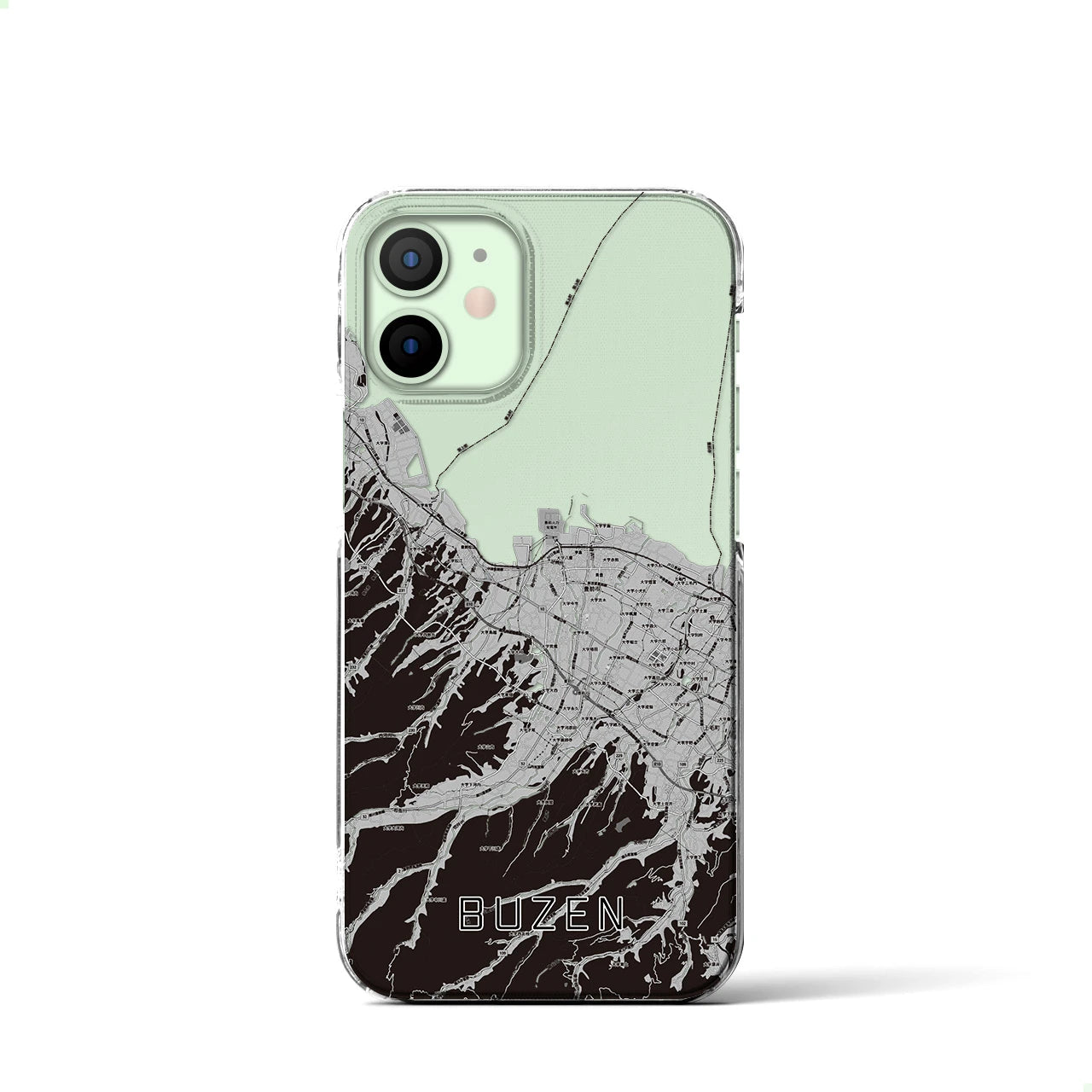 【豊前(福岡県)】地図柄iPhoneケース(クリアタイプ)モノトーン・iPhone 12 mini 用