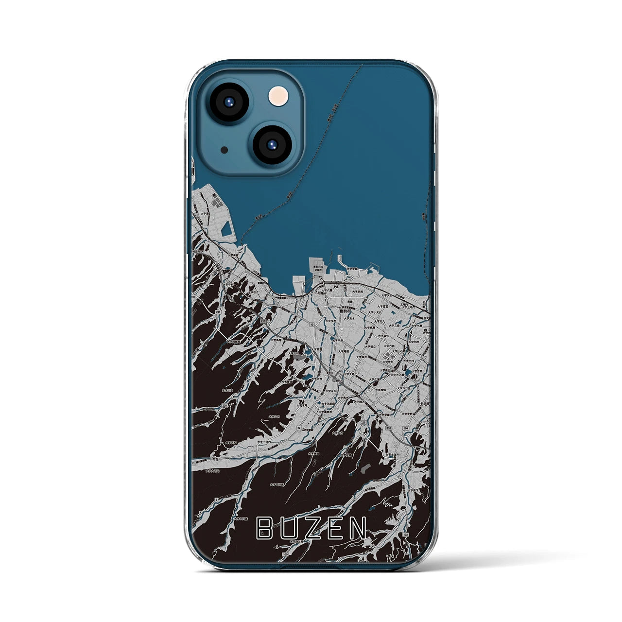 【豊前(福岡県)】地図柄iPhoneケース(クリアタイプ)モノトーン・iPhone 13 用