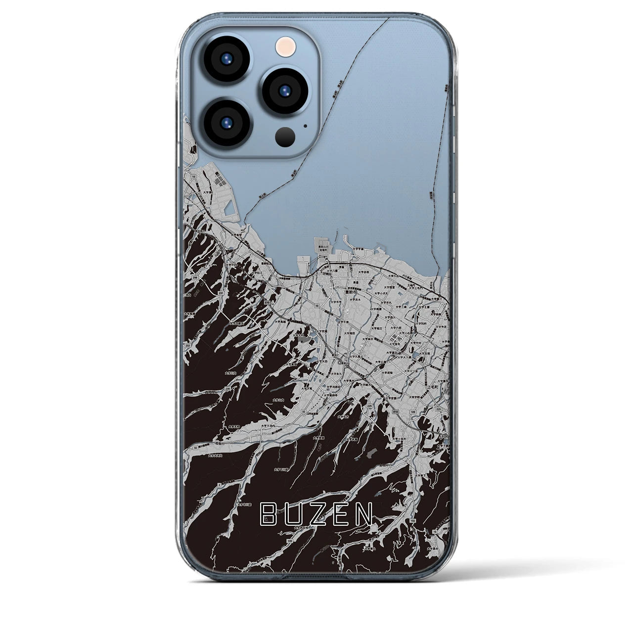 【豊前(福岡県)】地図柄iPhoneケース(クリアタイプ)モノトーン・iPhone 13 Pro Max 用