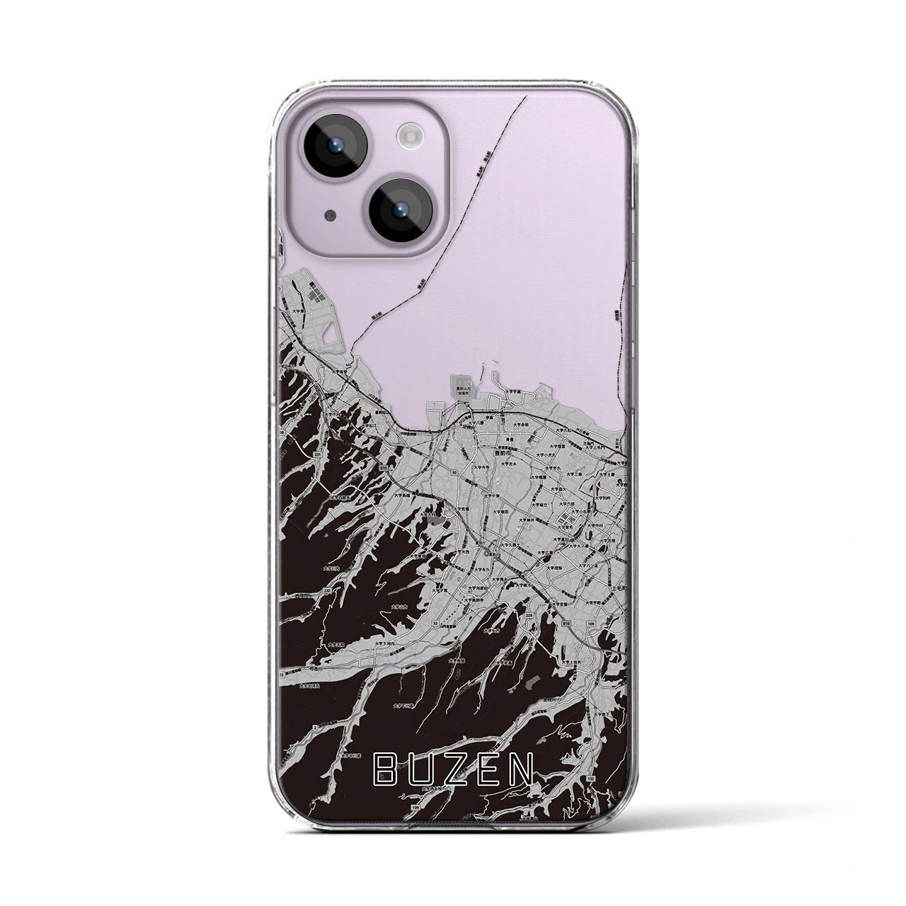【豊前(福岡県)】地図柄iPhoneケース(クリアタイプ)モノトーン・iPhone 14 用