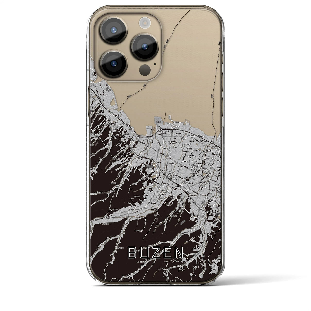 【豊前(福岡県)】地図柄iPhoneケース(クリアタイプ)モノトーン・iPhone 14 Pro Max 用