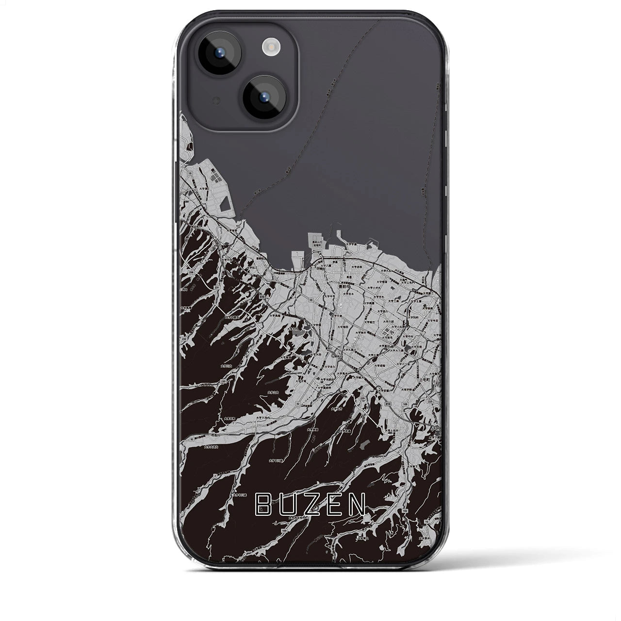 【豊前(福岡県)】地図柄iPhoneケース(クリアタイプ)モノトーン・iPhone 14 Plus 用