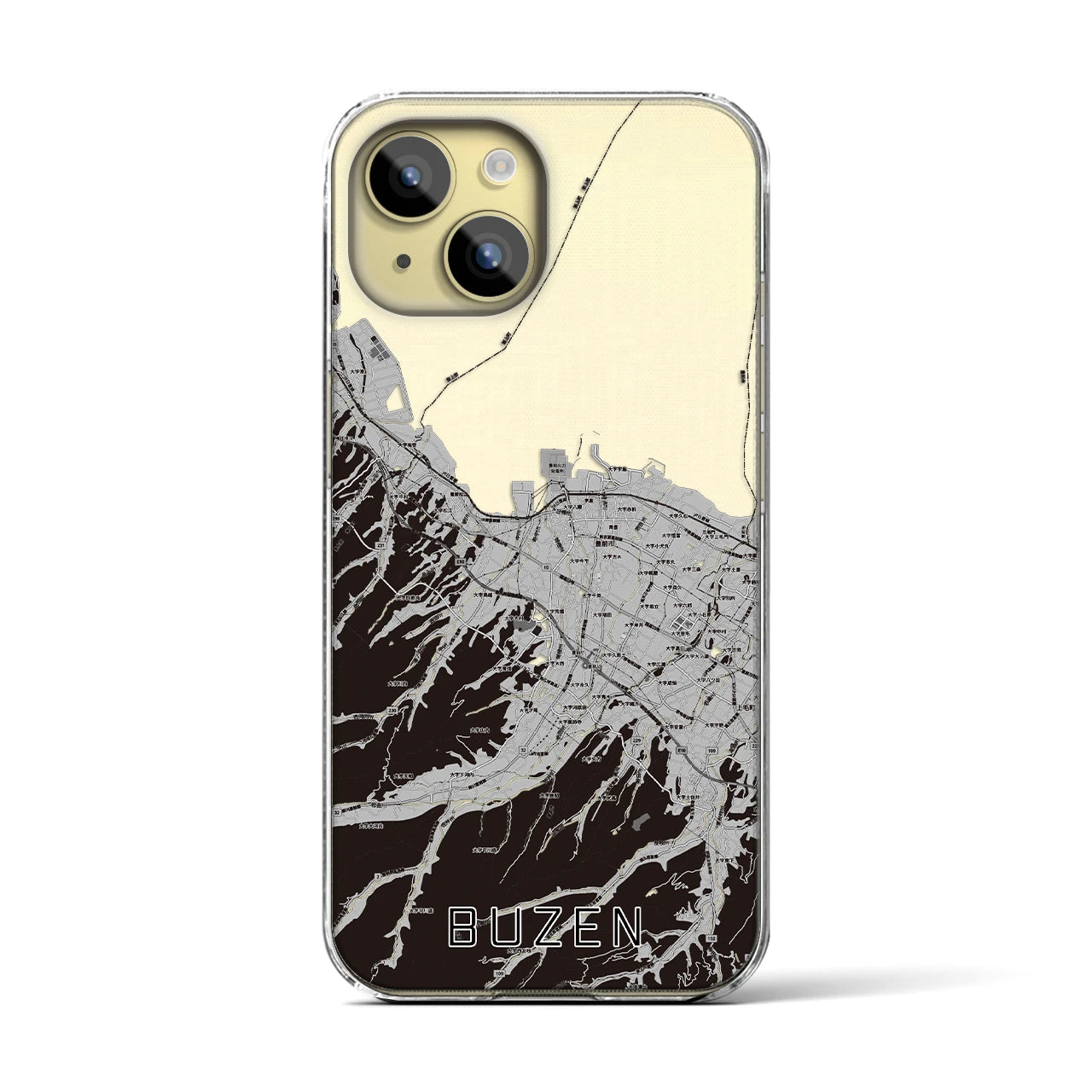 【豊前(福岡県)】地図柄iPhoneケース(クリアタイプ)モノトーン・iPhone 15 用