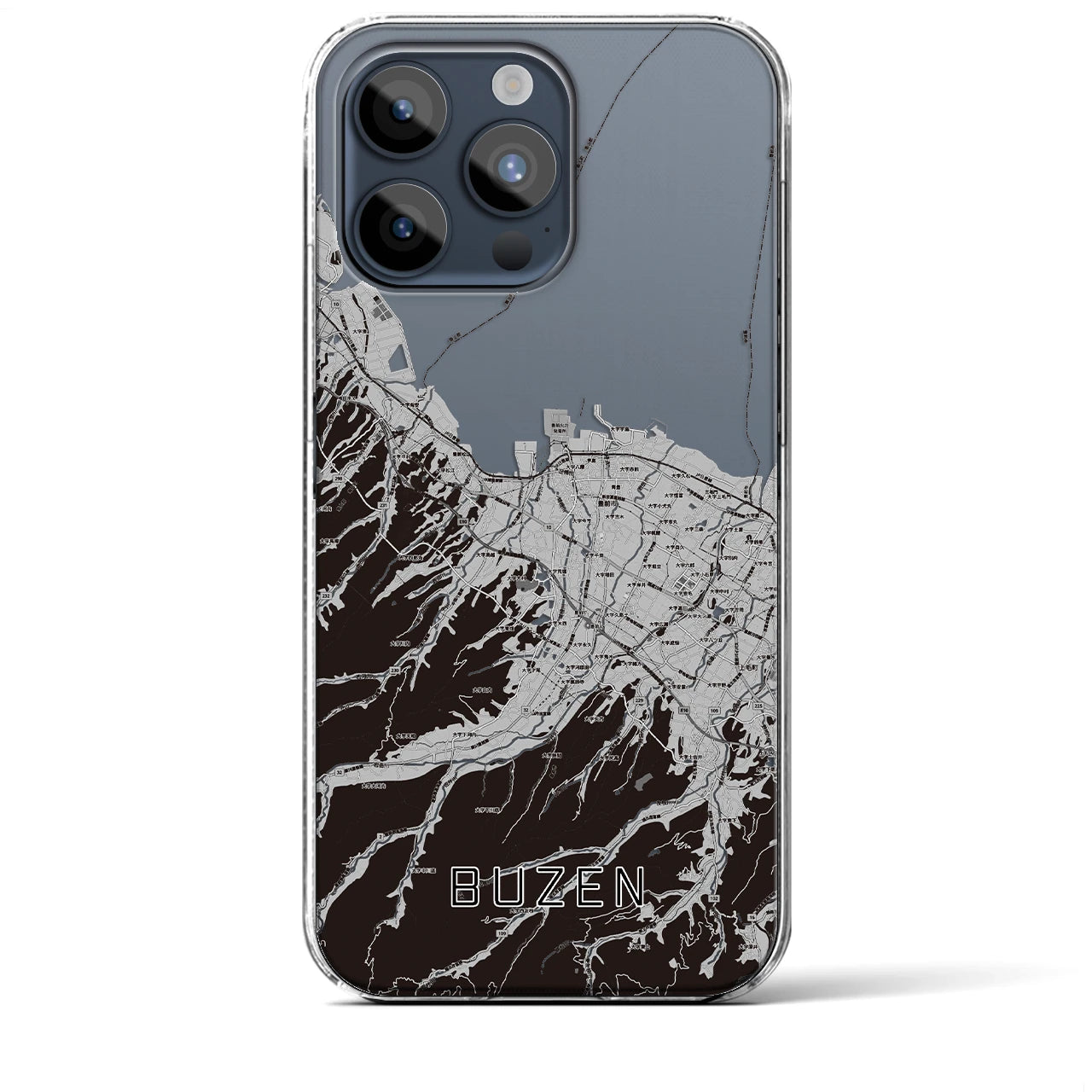 【豊前(福岡県)】地図柄iPhoneケース(クリアタイプ)モノトーン・iPhone 15 Pro Max 用