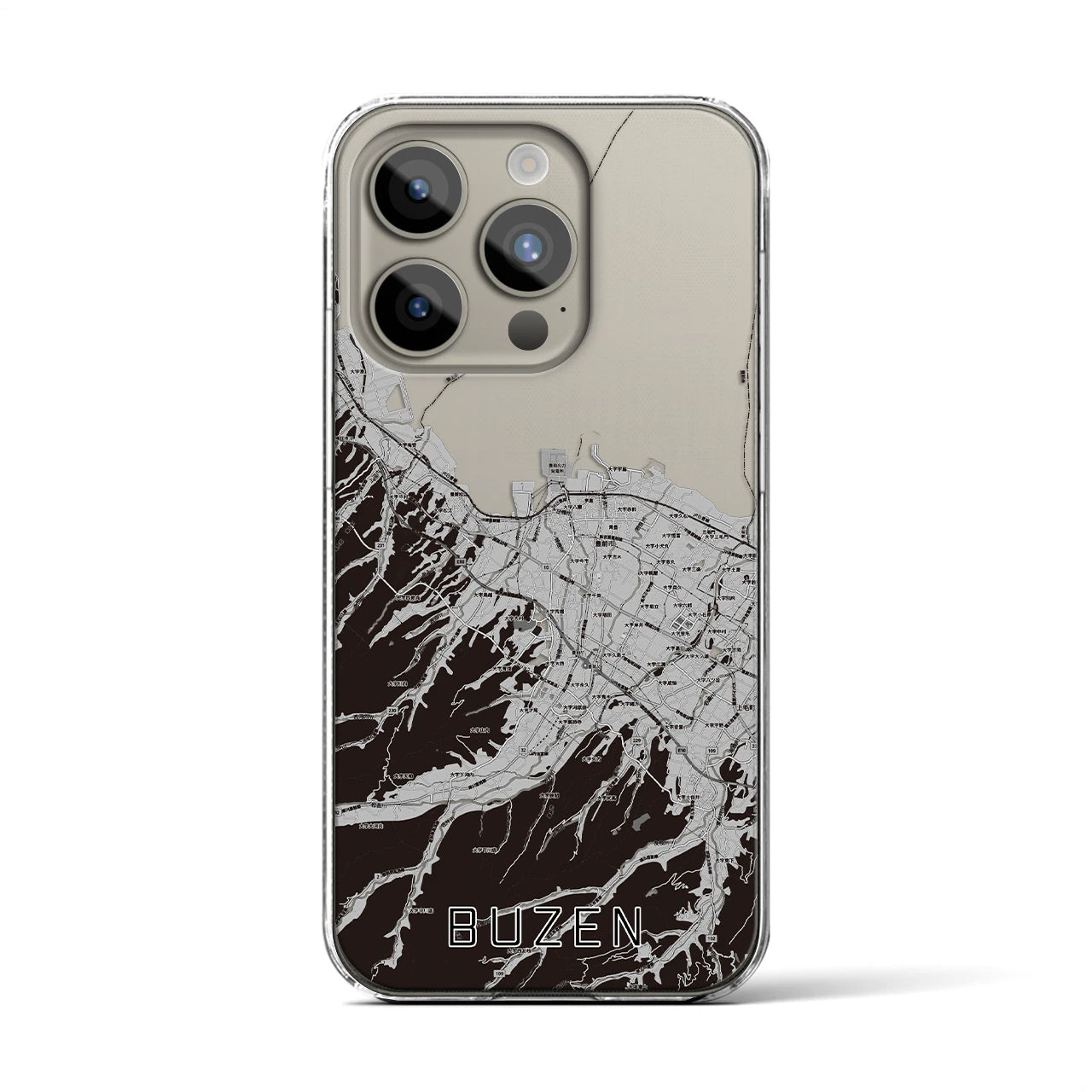 【豊前(福岡県)】地図柄iPhoneケース(クリアタイプ)モノトーン・iPhone 15 Pro 用