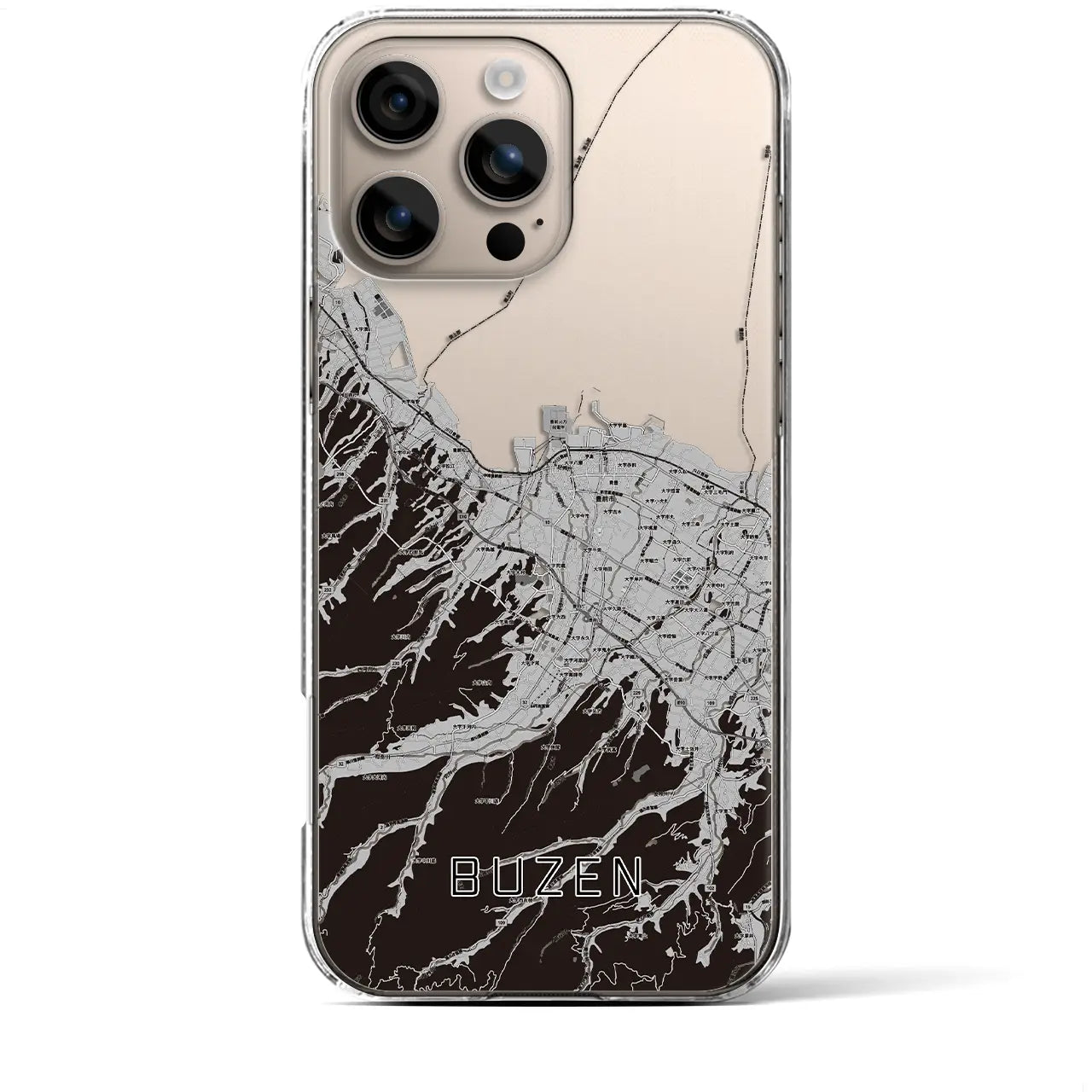 【豊前(福岡県)】地図柄iPhoneケース(クリアタイプ)モノトーン・iPhone 16 Plus 用
