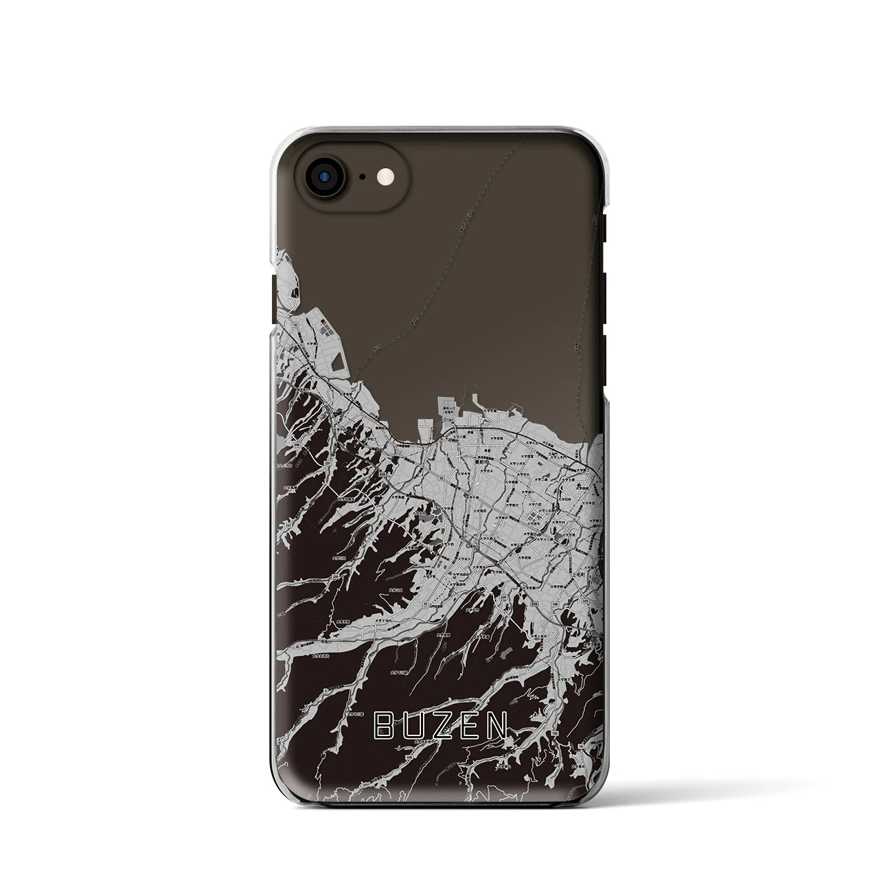【豊前(福岡県)】地図柄iPhoneケース(クリアタイプ)モノトーン・iPhone SE(第3 / 第2世代) / 8 / 7 / 6s / 6 用