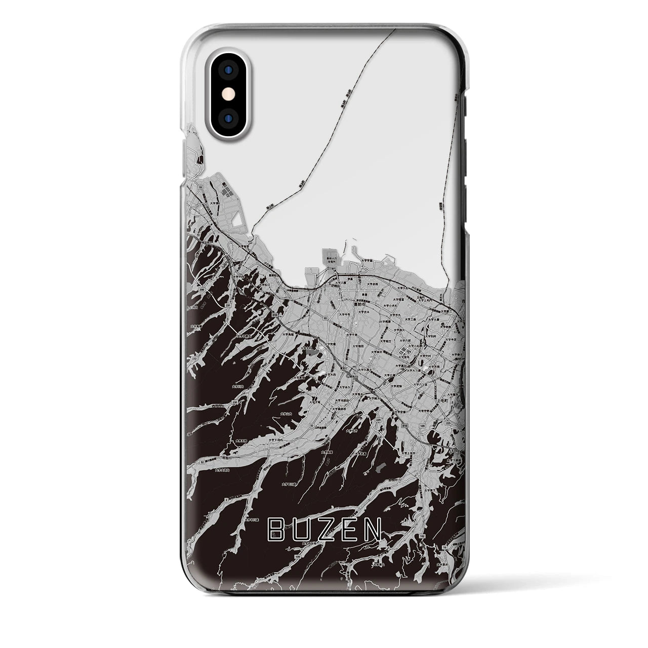 【豊前(福岡県)】地図柄iPhoneケース(クリアタイプ)モノトーン・iPhone XS Max 用