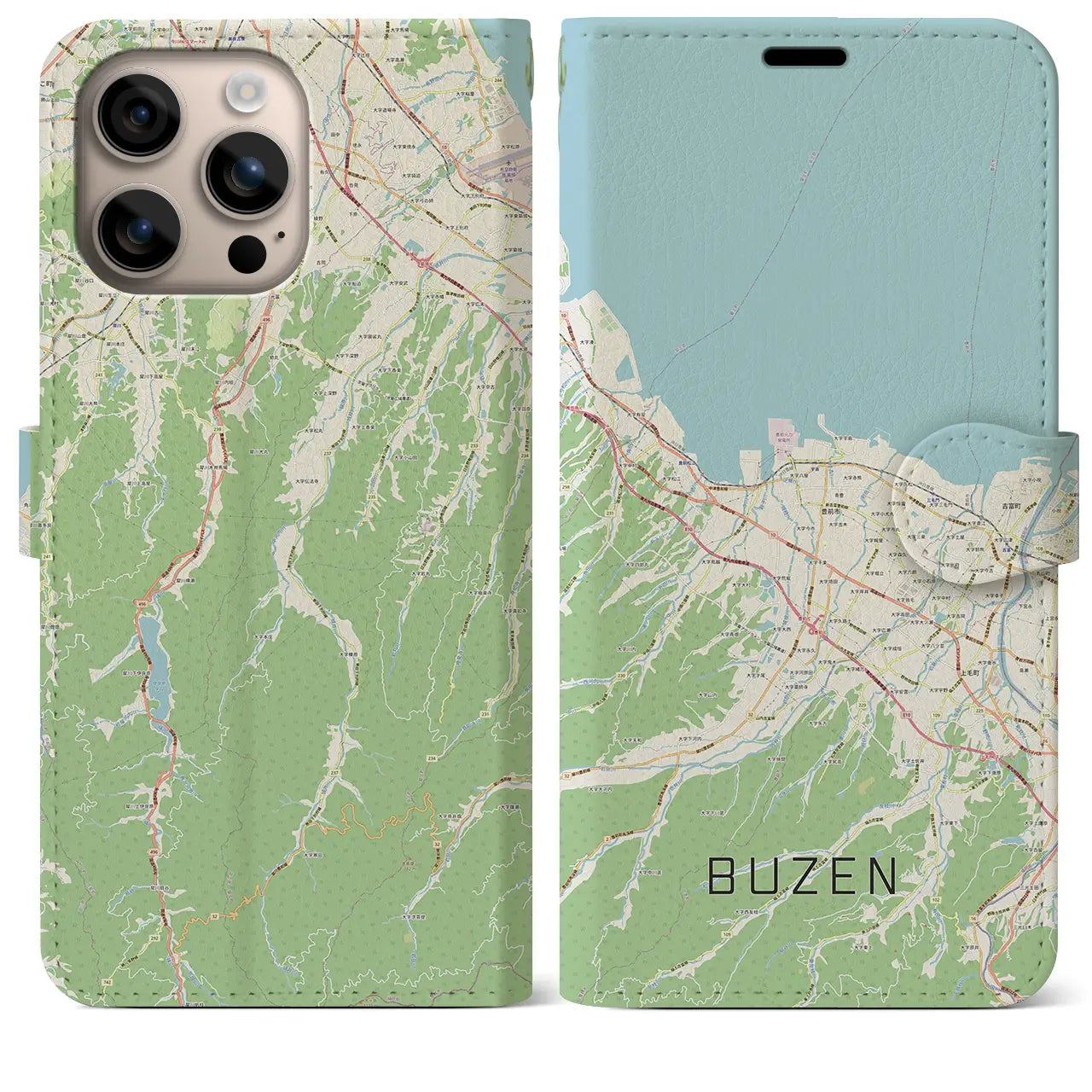 【豊前(福岡県)】地図柄iPhoneケース(手帳タイプ)ナチュラル・iPhone 16 Plus 用