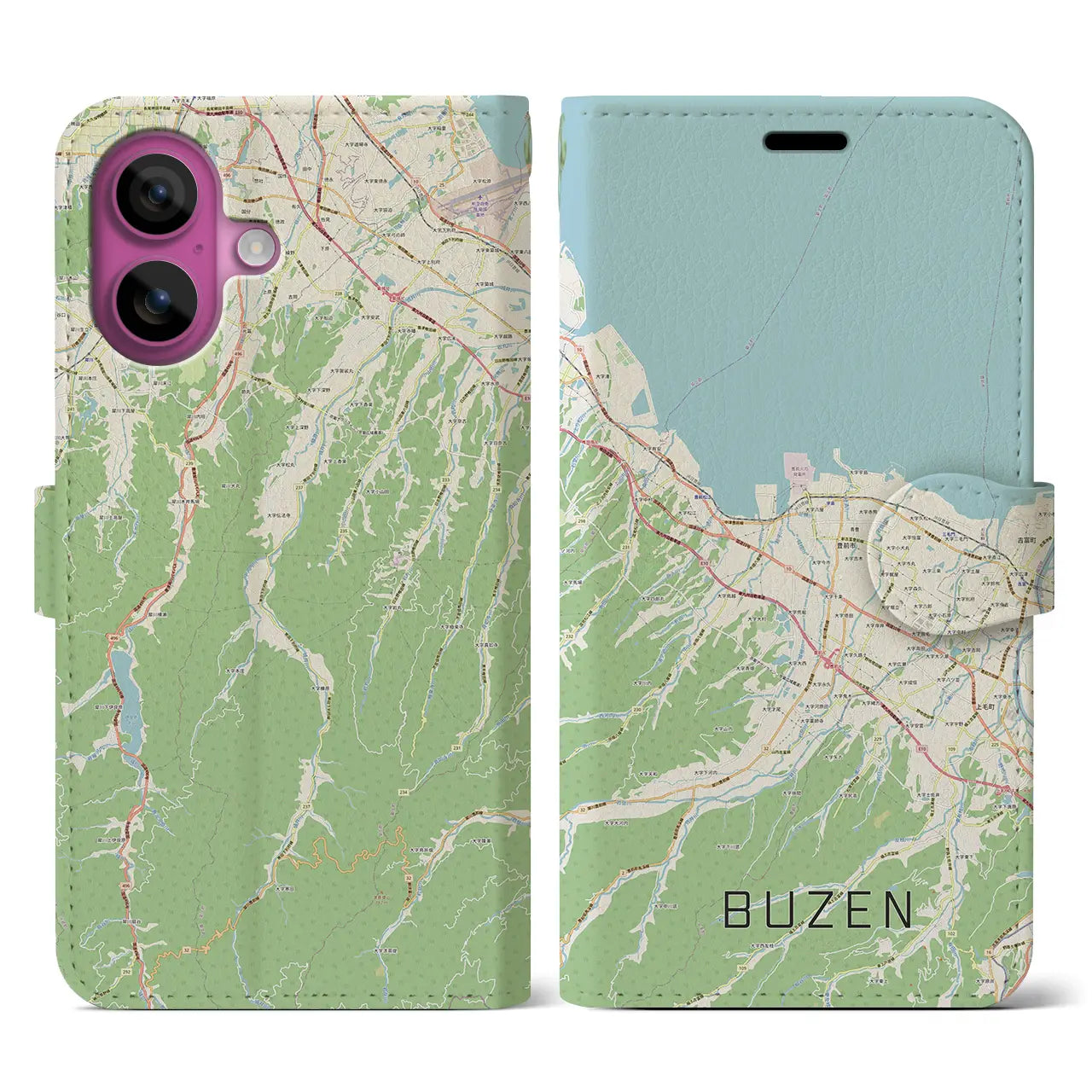 【豊前(福岡県)】地図柄iPhoneケース(手帳タイプ)ナチュラル・iPhone 16 Pro 用